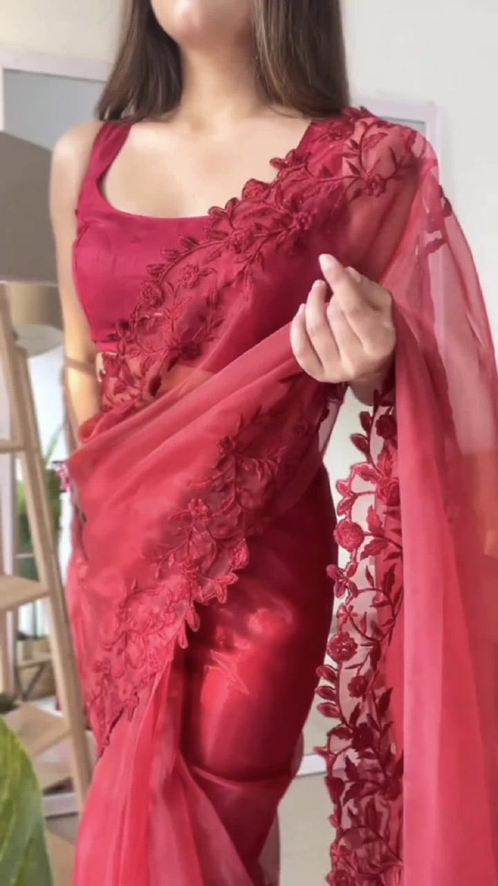 Red Organza Ready To Wear