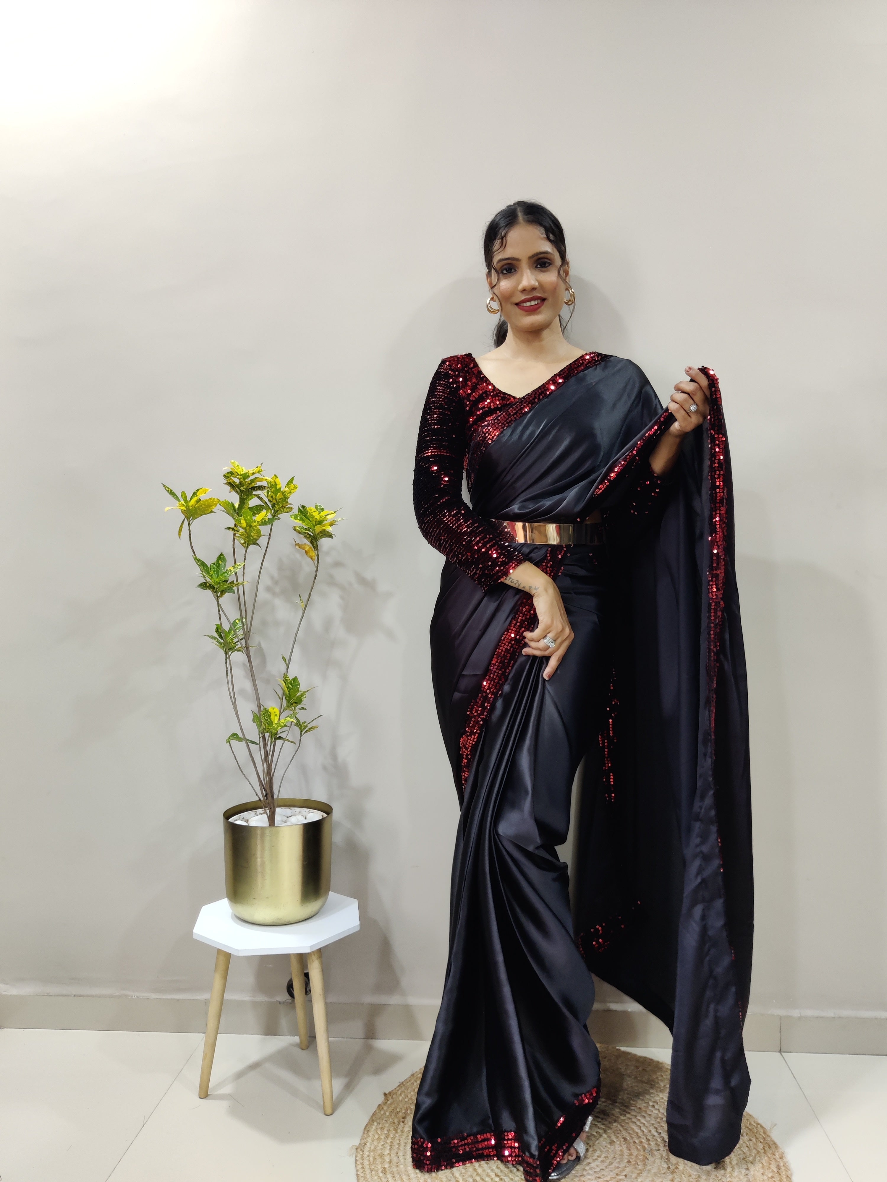 Beautiful Black Red Saree