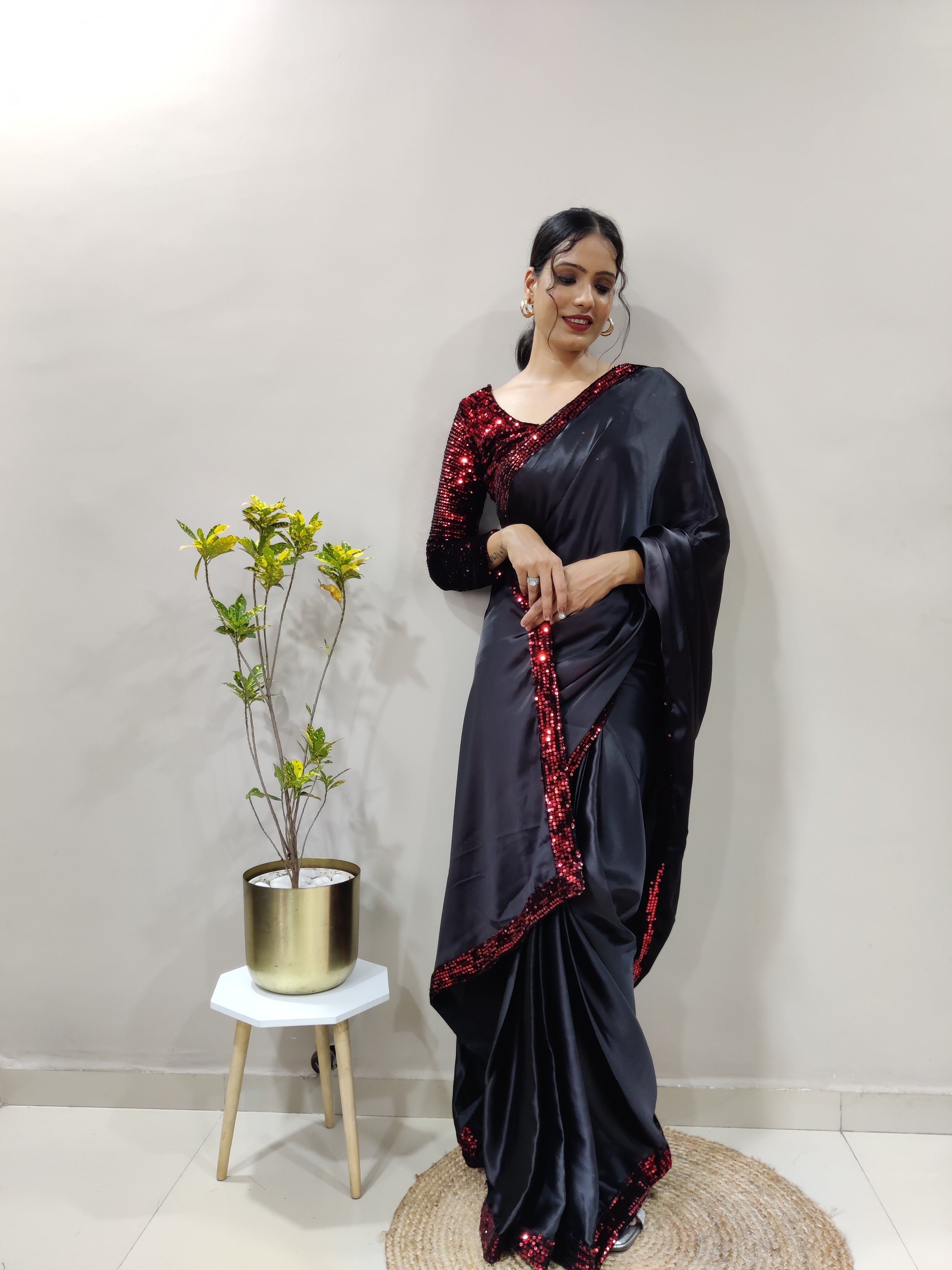 Beautiful Black Red Saree