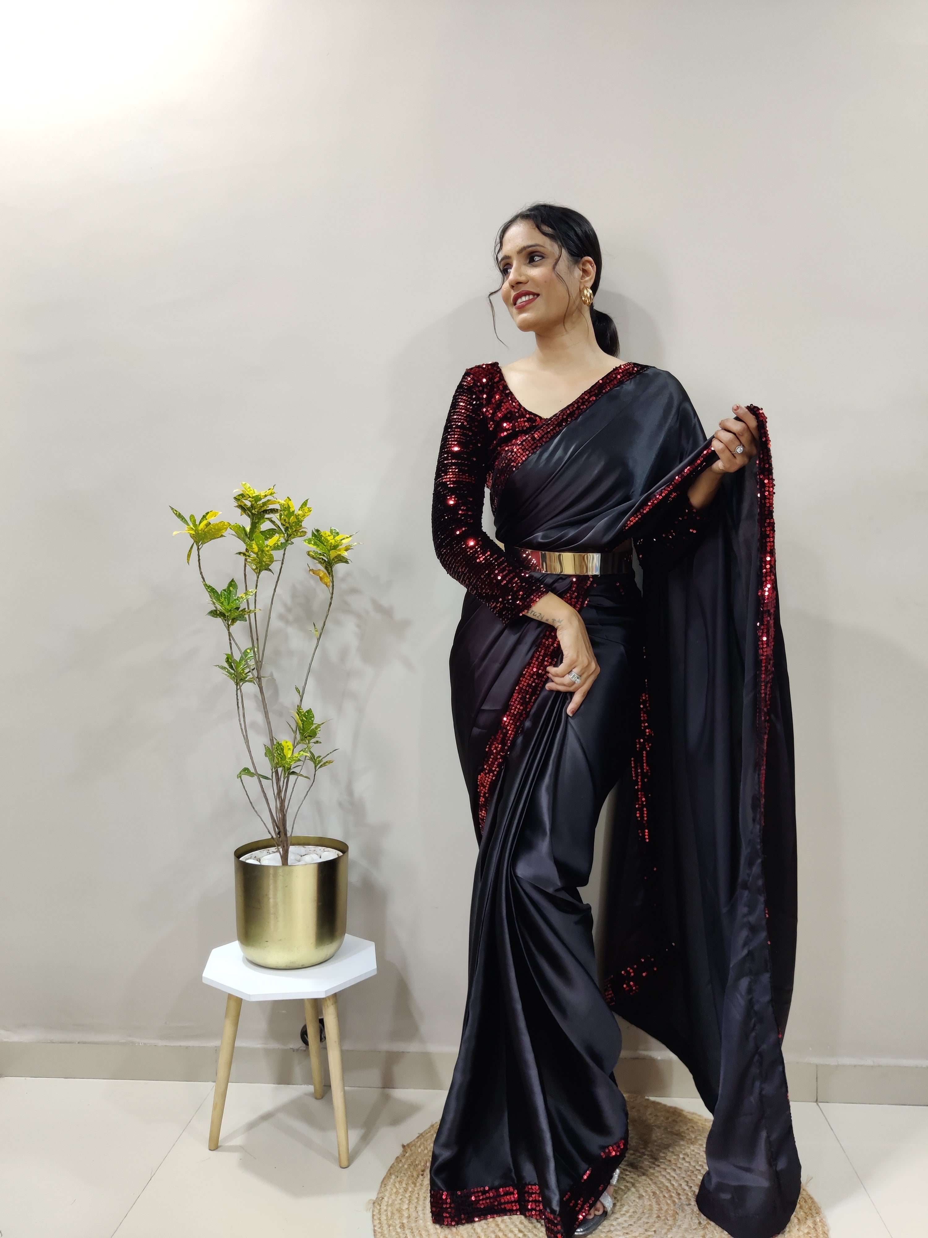 Beautiful Black Red Saree