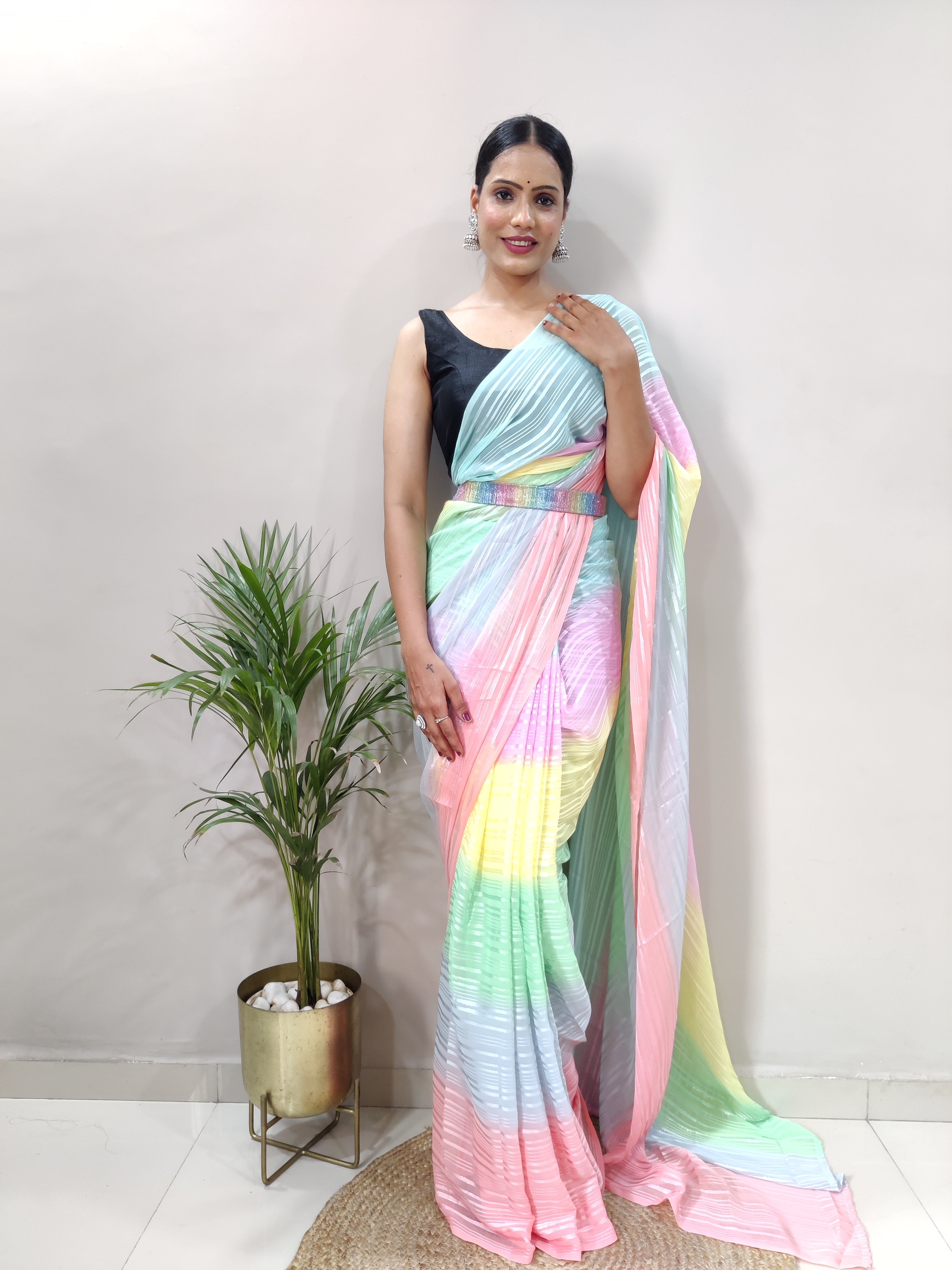 Multicolour Chiffon Ready To Wear Saree