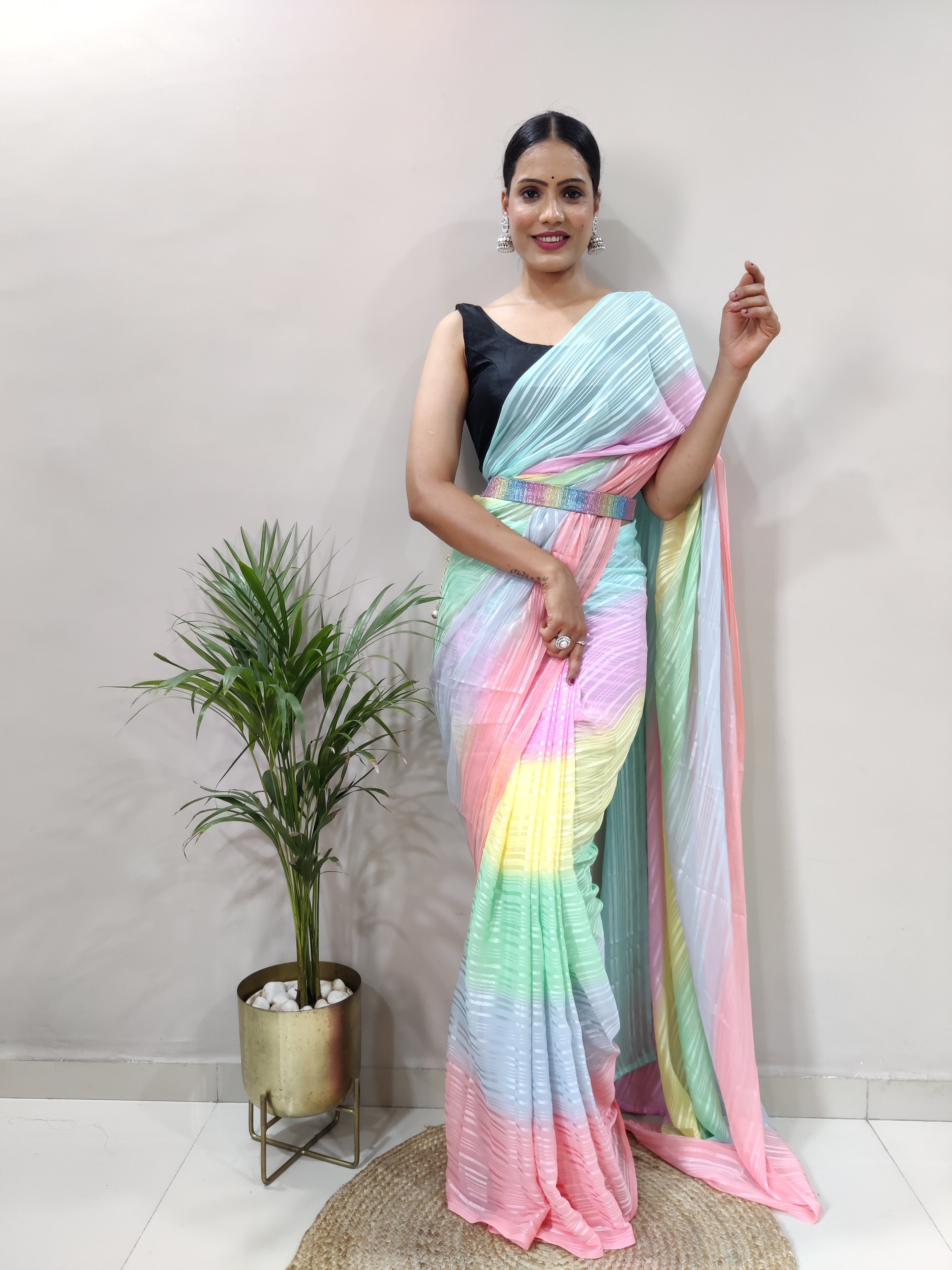 Multicolour Chiffon Ready To Wear Saree