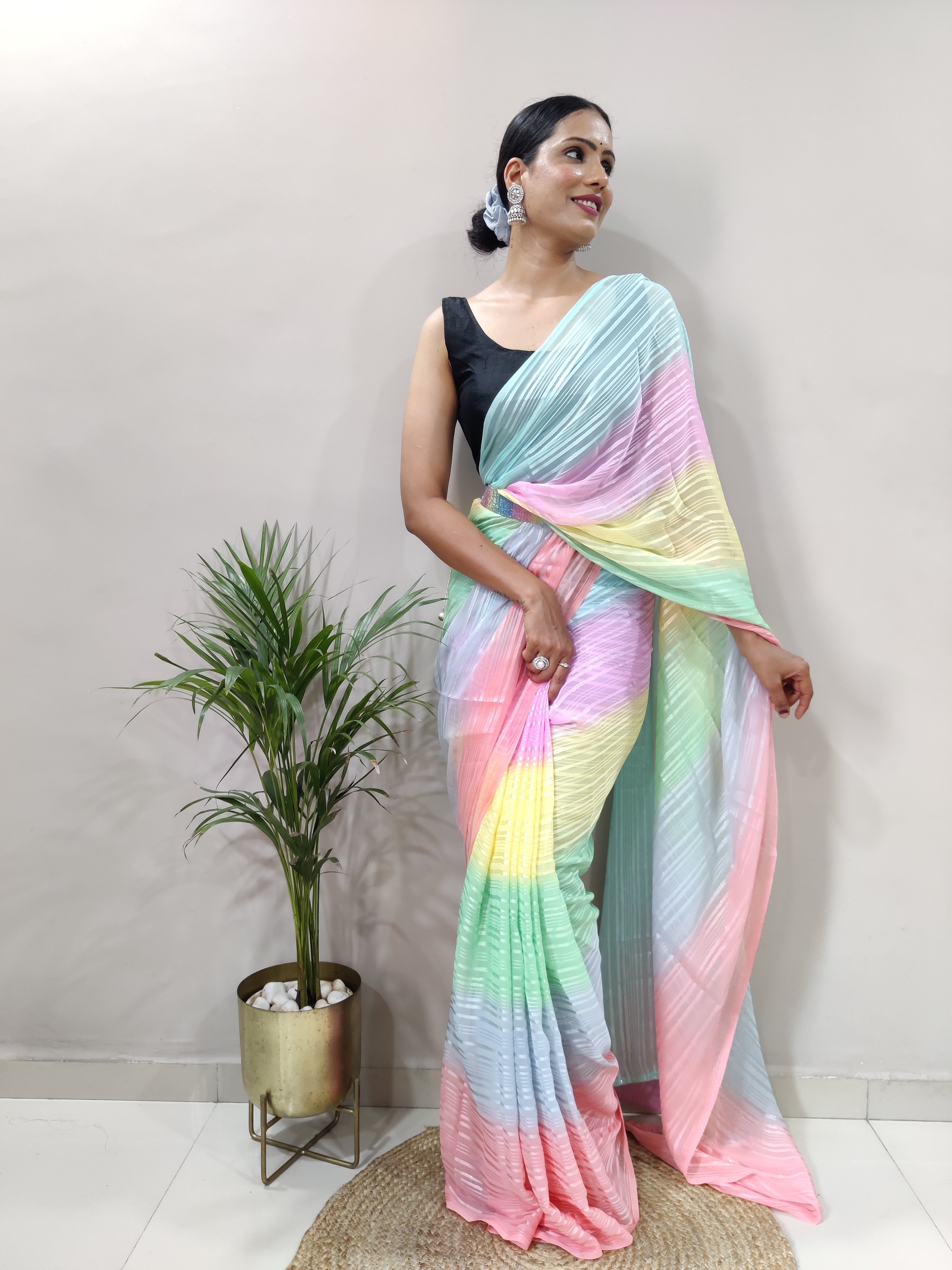 Multicolour Chiffon Ready To Wear Saree