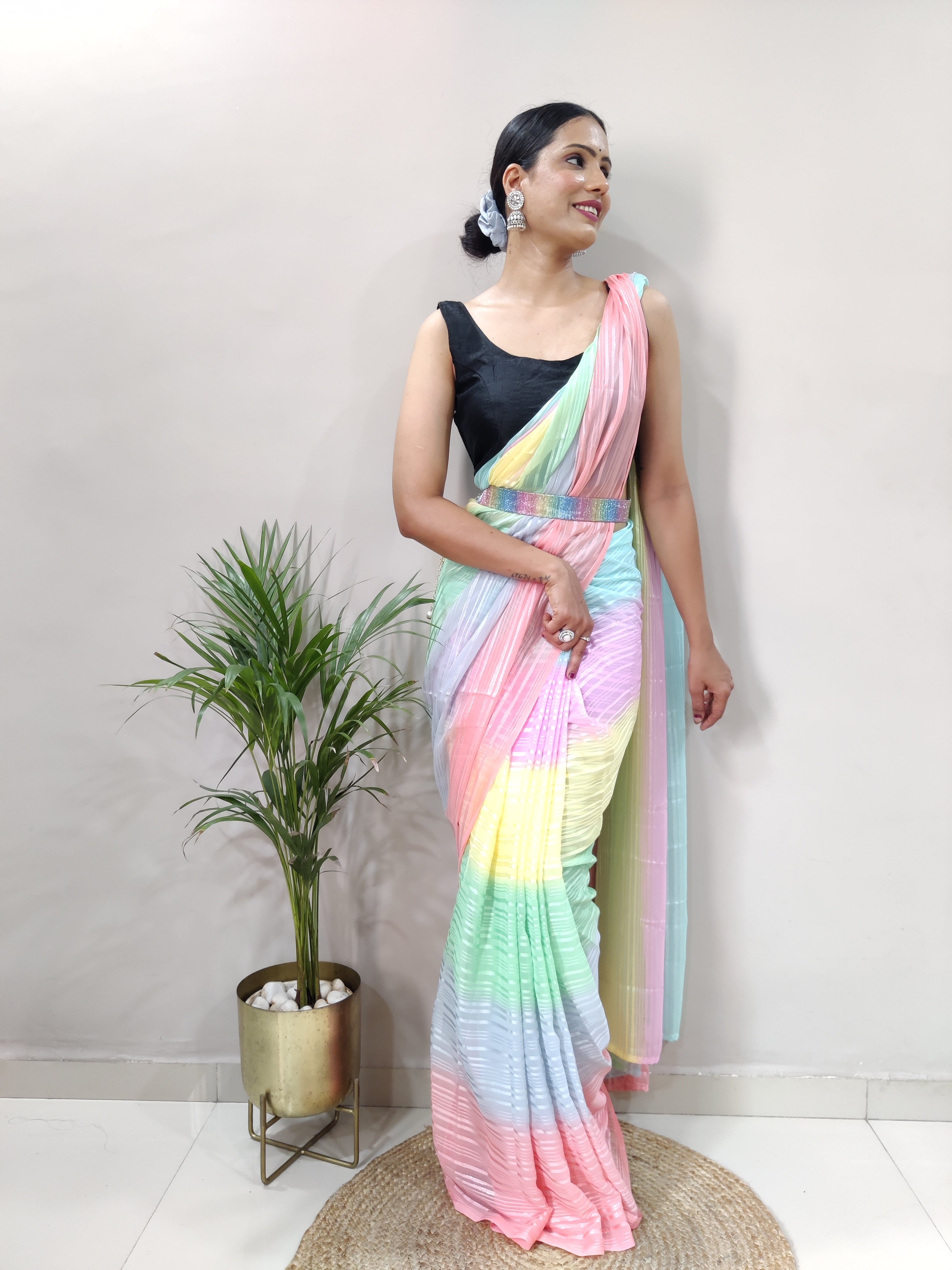 Multicolour Chiffon Ready To Wear Saree