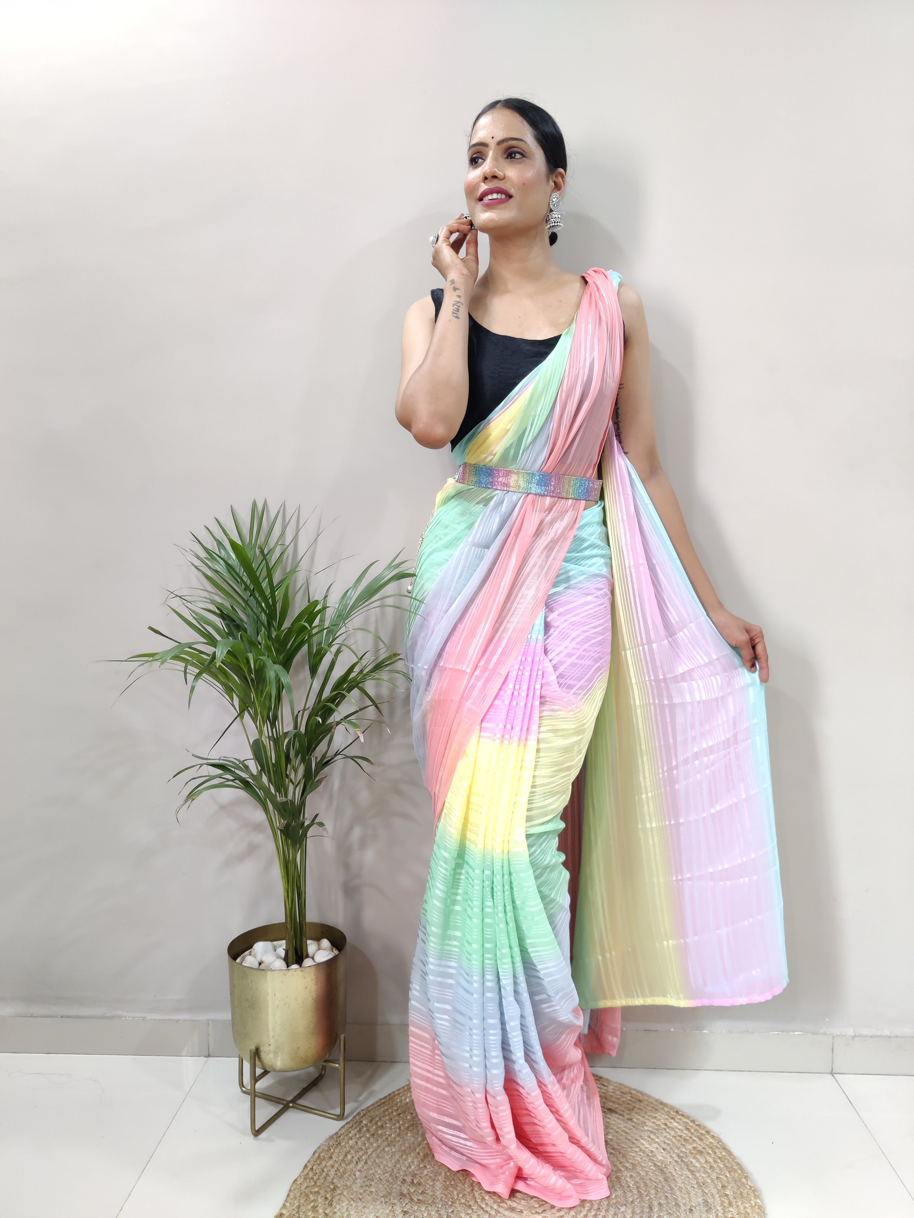 Multicolour Chiffon Ready To Wear Saree