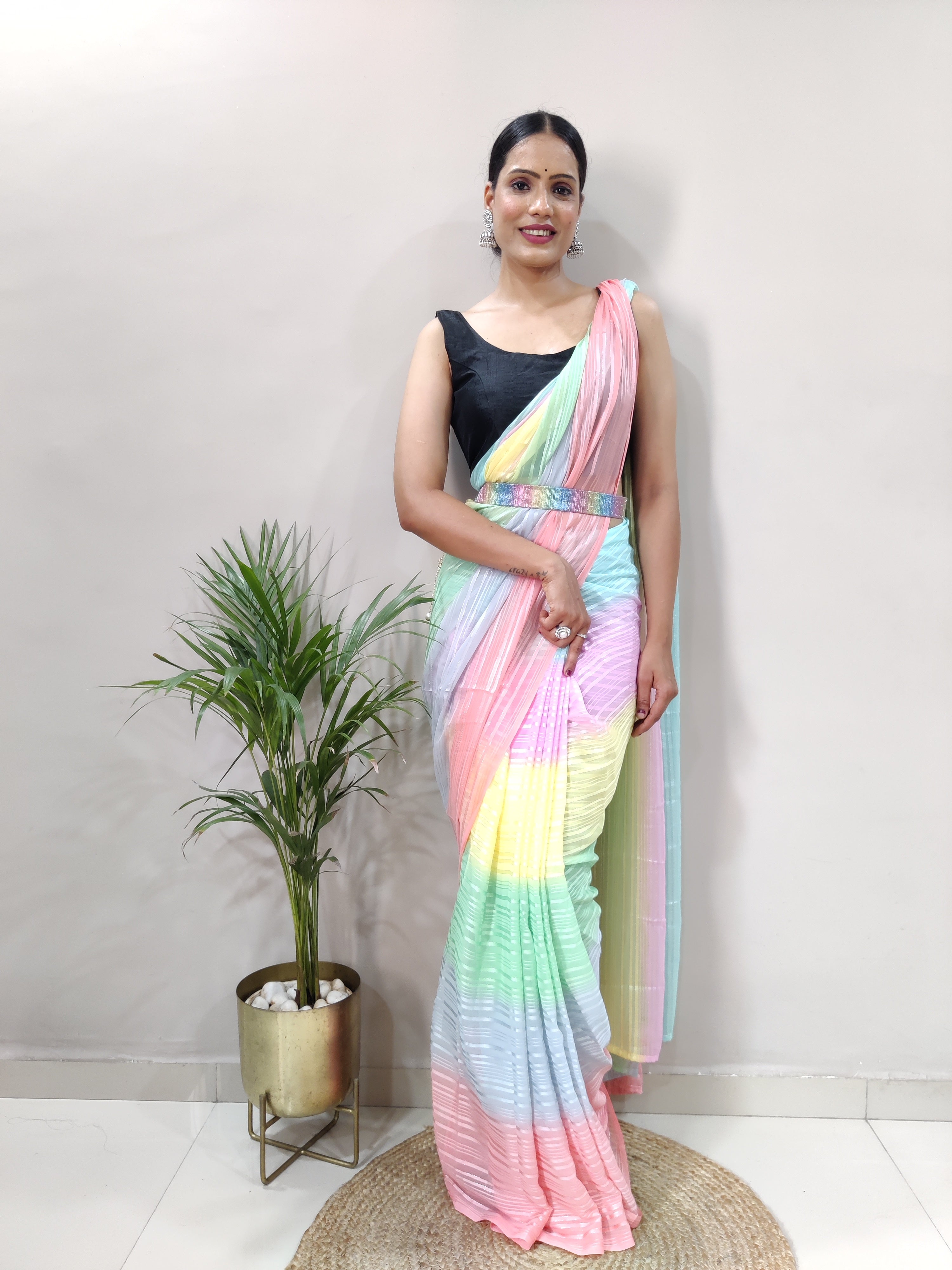 Multicolour Chiffon Ready To Wear Saree