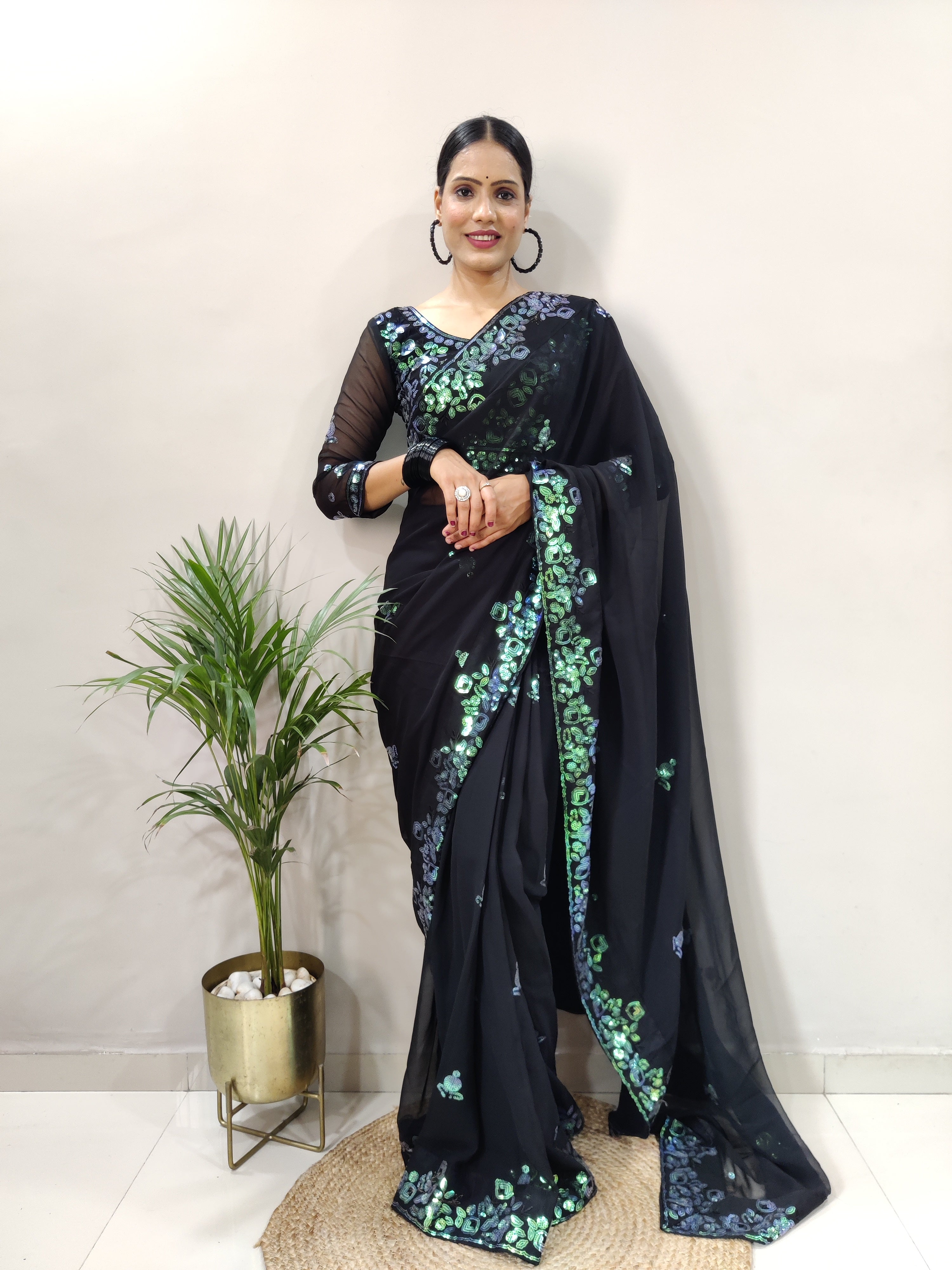 Sequins Work Ready To Wear Sarees