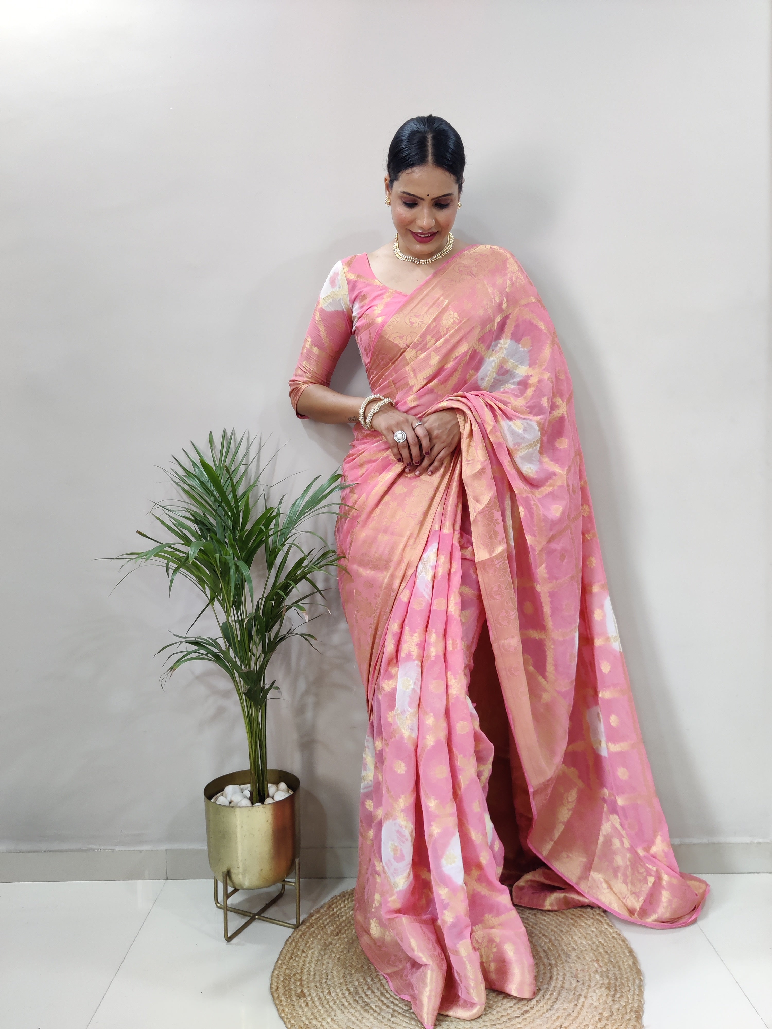 Beautiful Chiffon Banarasi Ready To Wear Saree