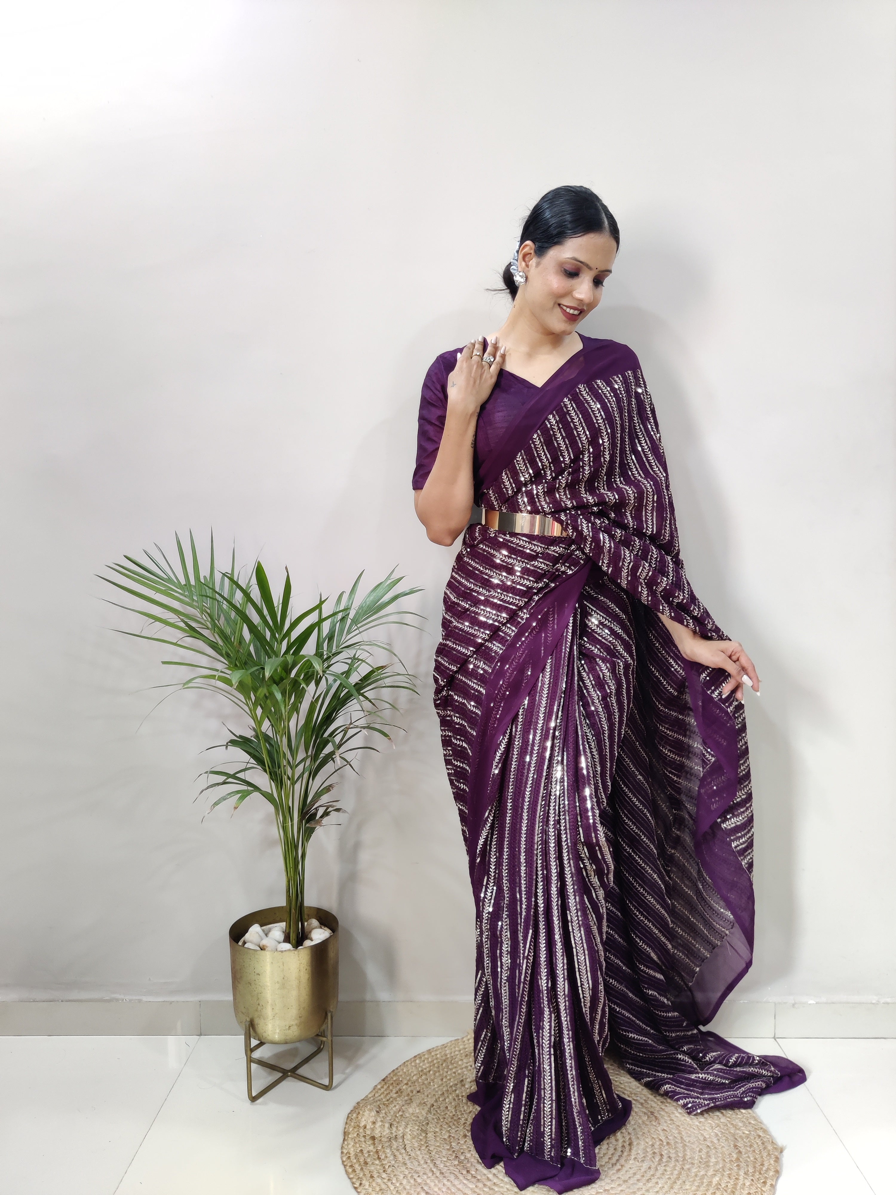 Beautiful Sequins Ready To Wear Saree