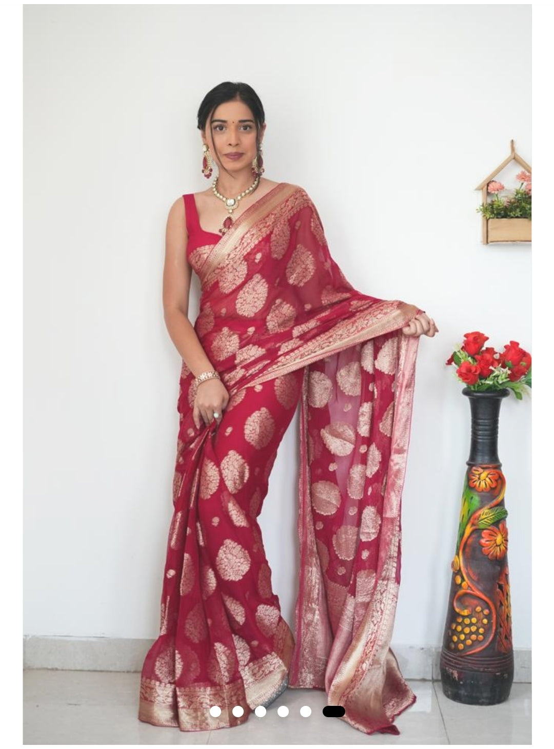 Red Banarasi Ready To wear Saree