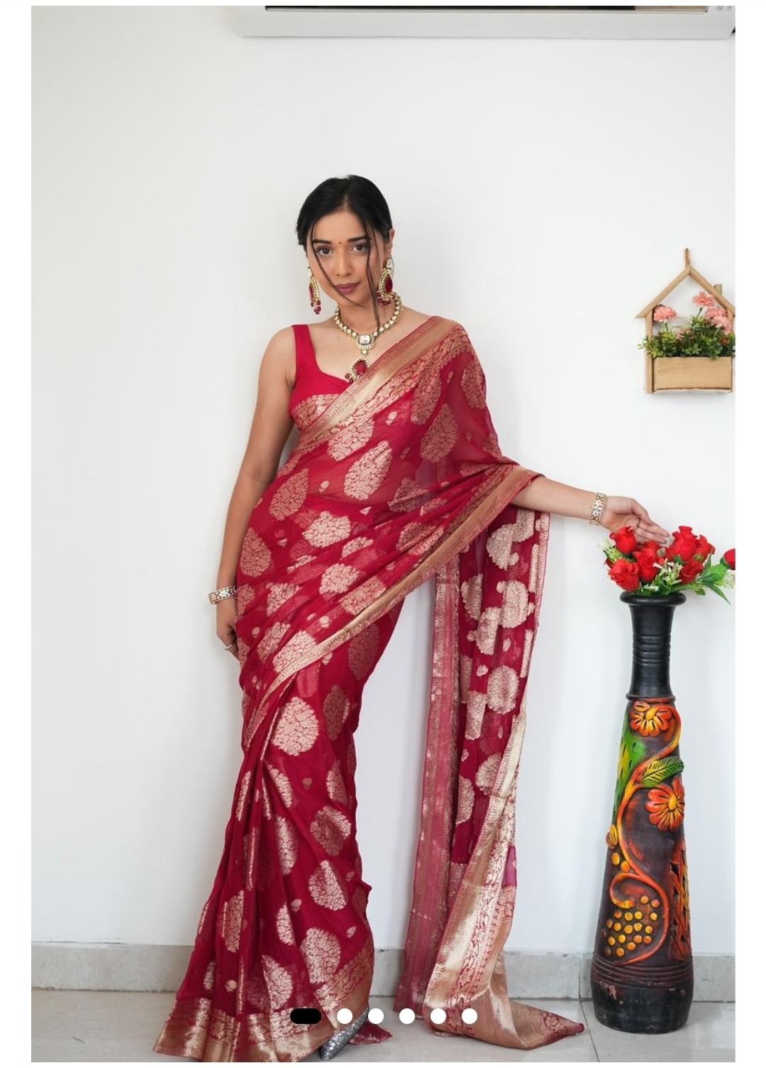 Red Banarasi Ready To wear Saree