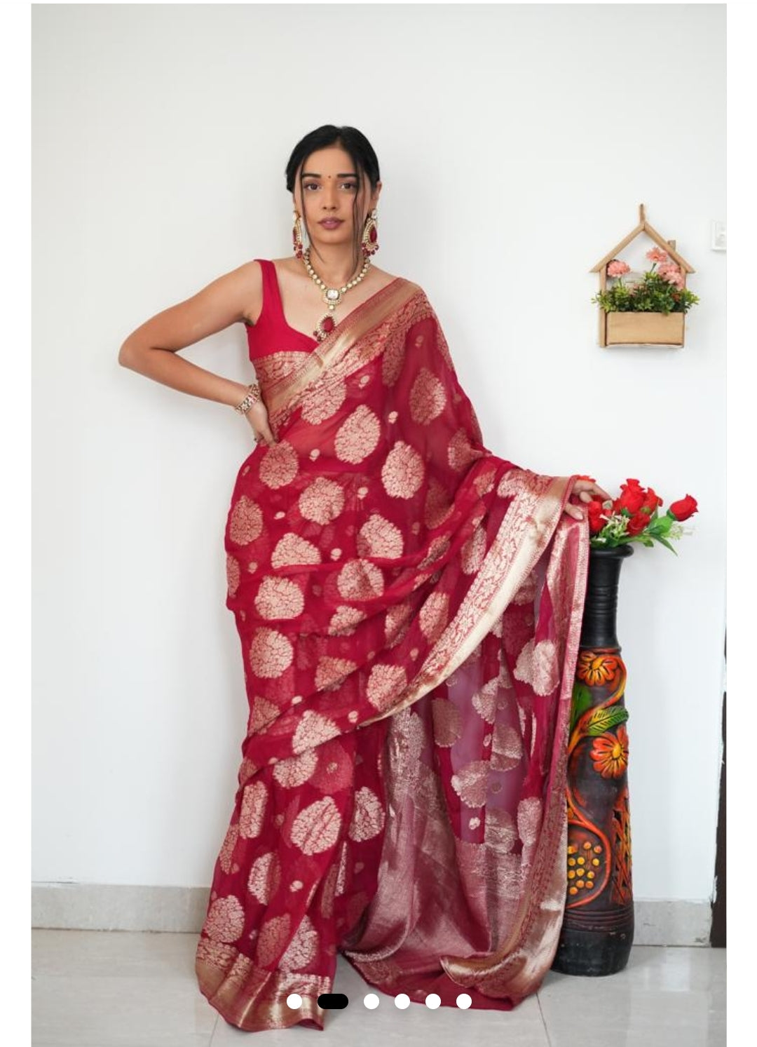 Red Banarasi Ready To wear Saree