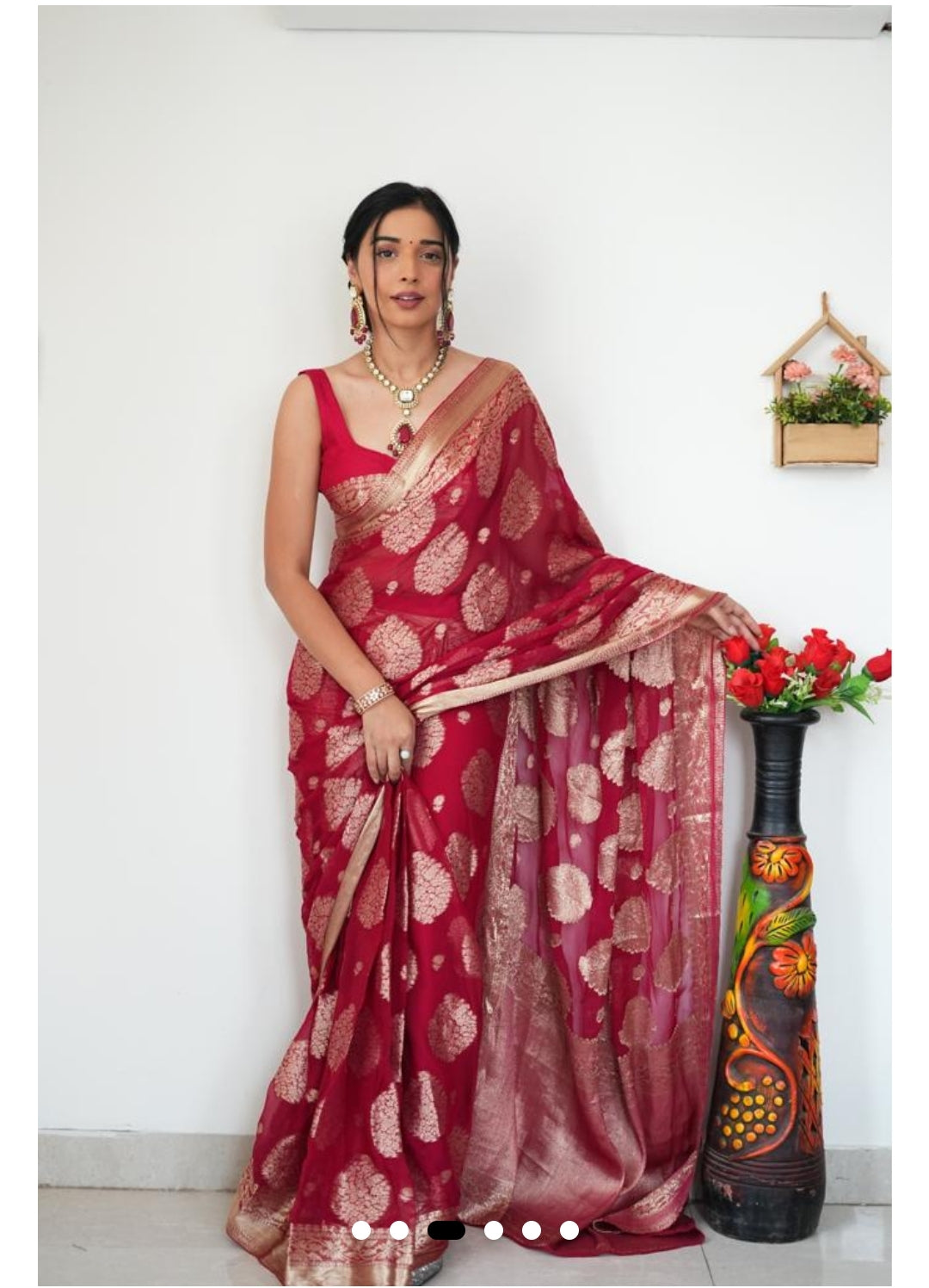 Red Banarasi Ready To wear Saree