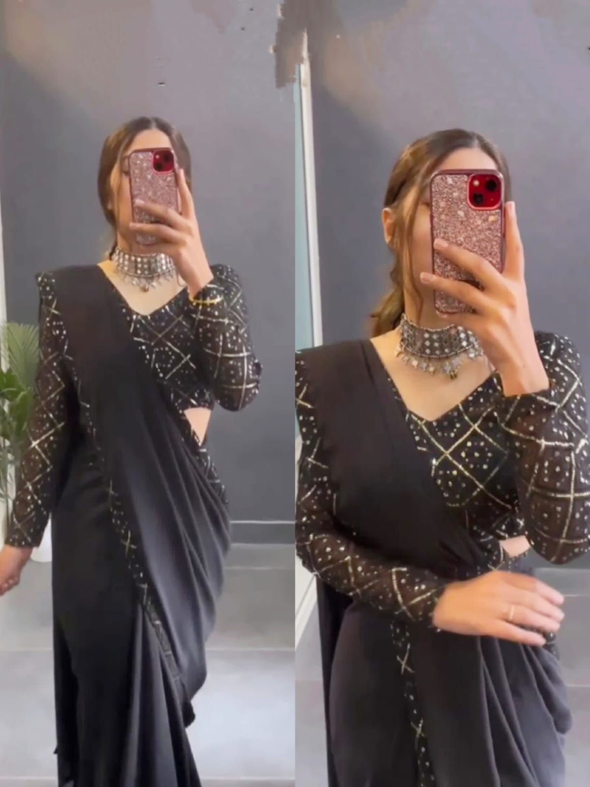 Black Ready To Wear Saree