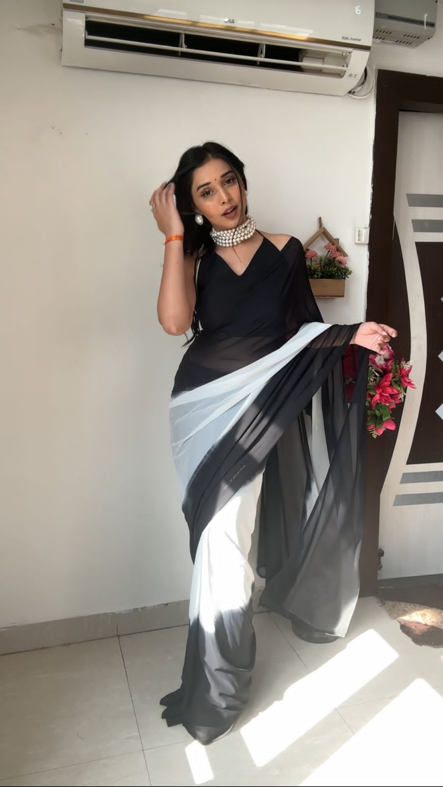 White Black Saree