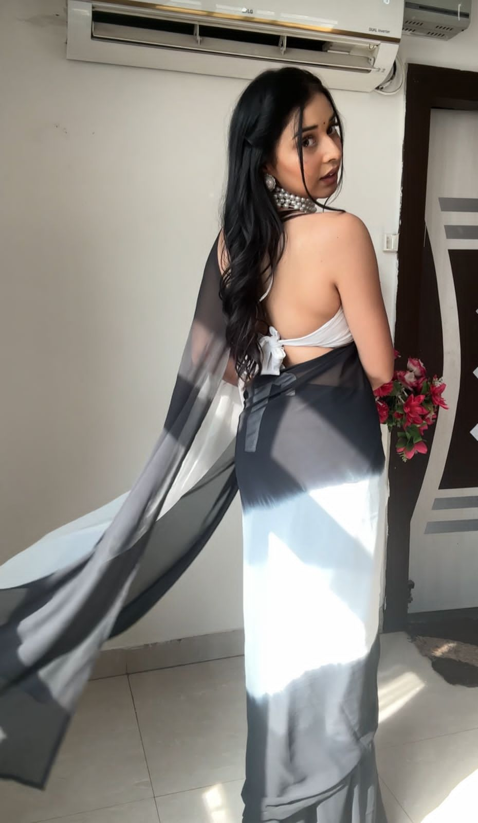 White Black Saree