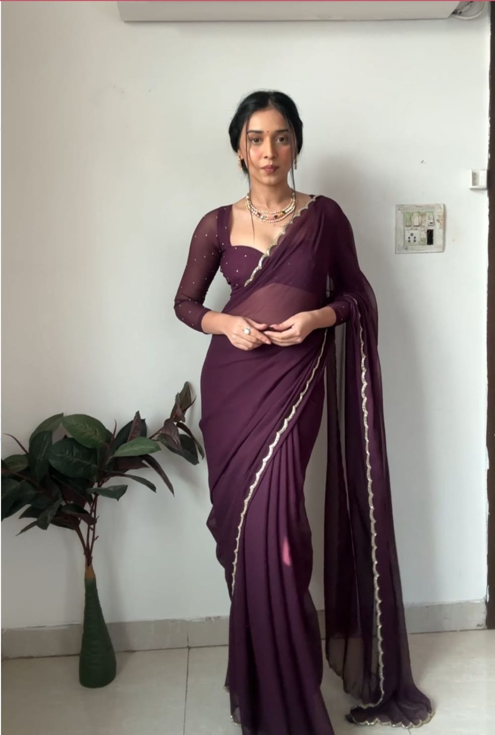 Wine Handwork Saree