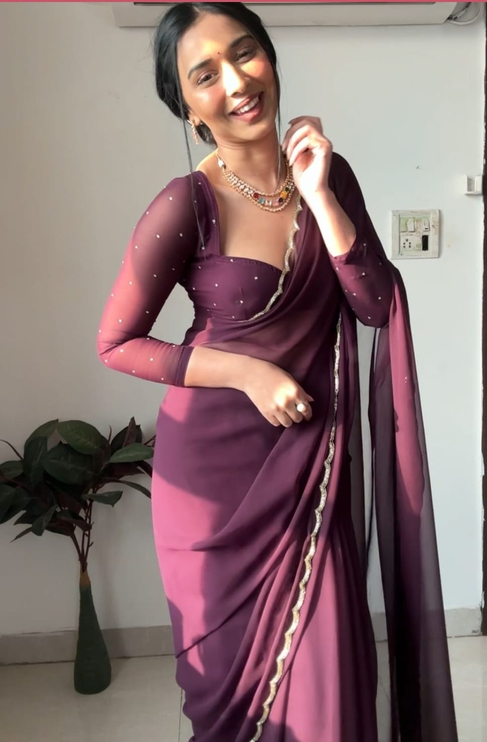 Wine Handwork Saree