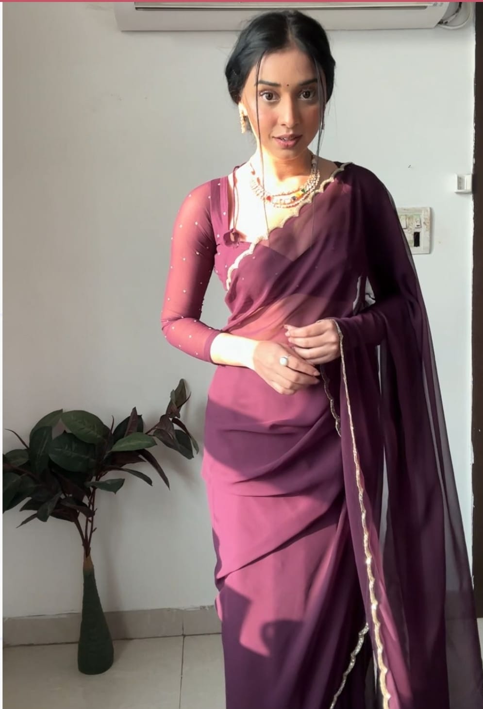 Wine Handwork Saree