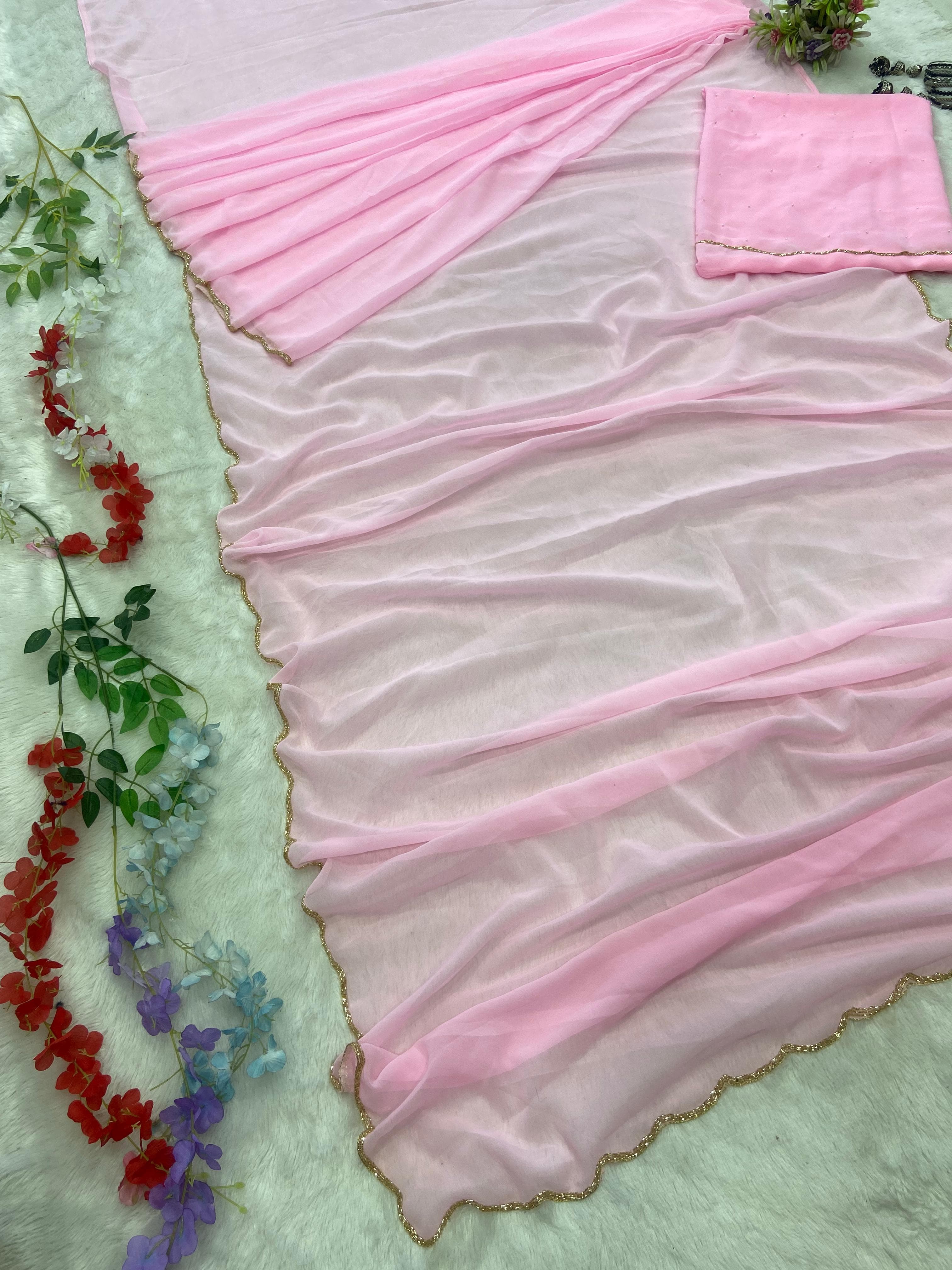 Baby Pink Handwork Saree