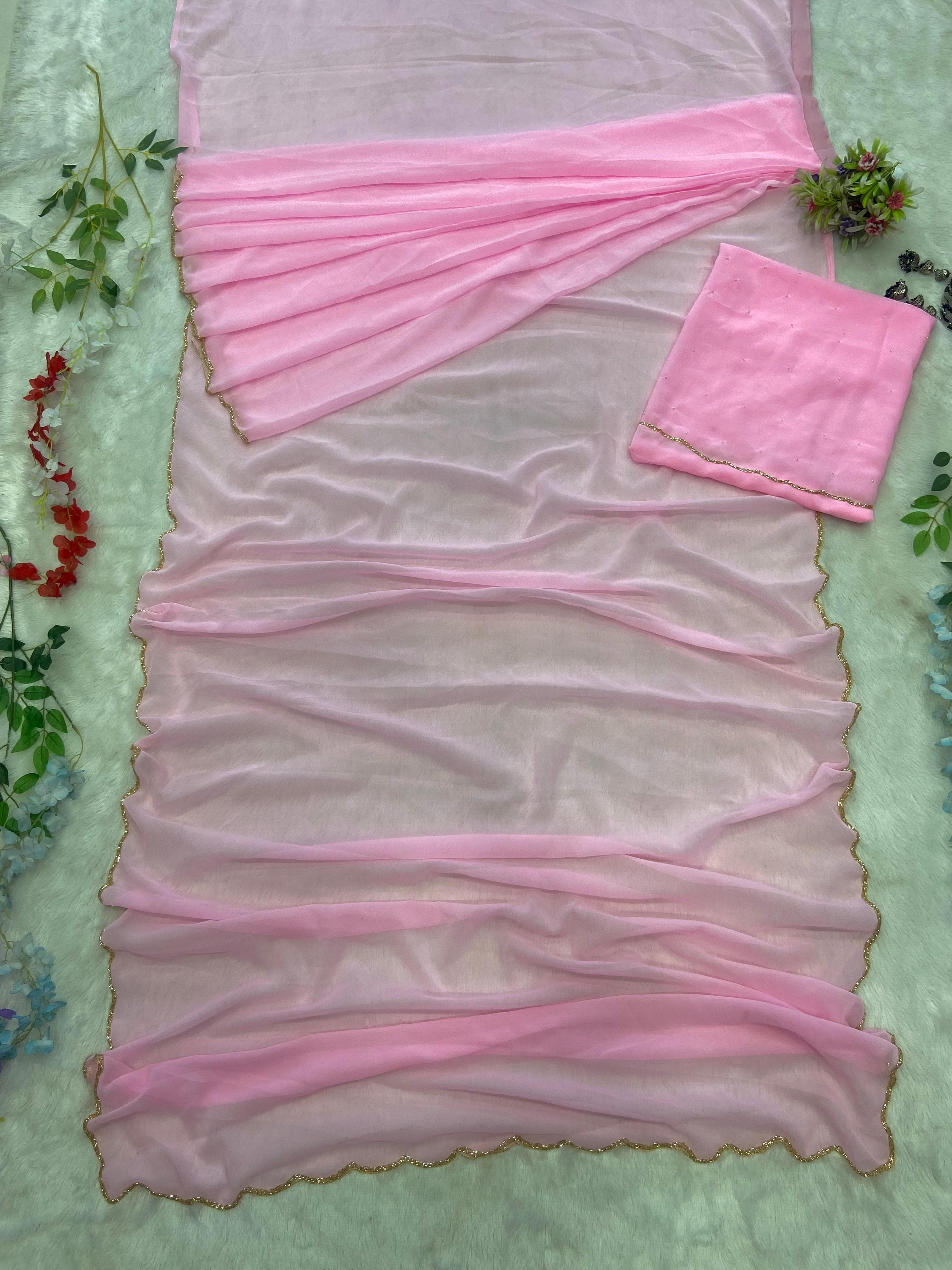 Baby Pink Handwork Saree