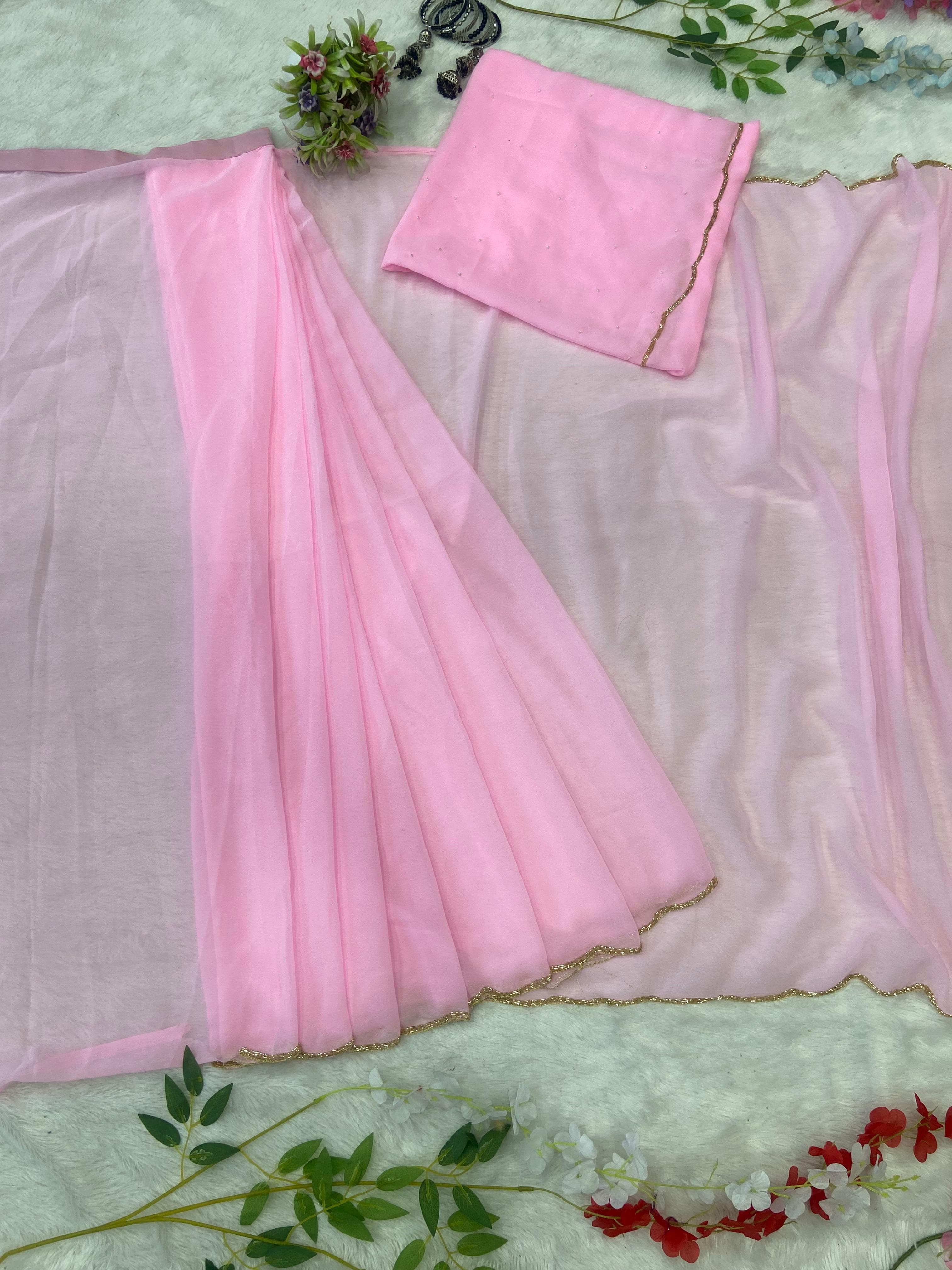 Baby Pink Handwork Saree