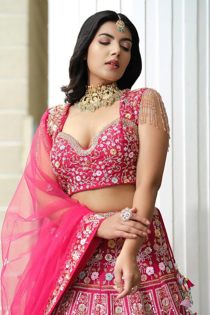 Designer Pink color sequnces work party wear lehenga choli