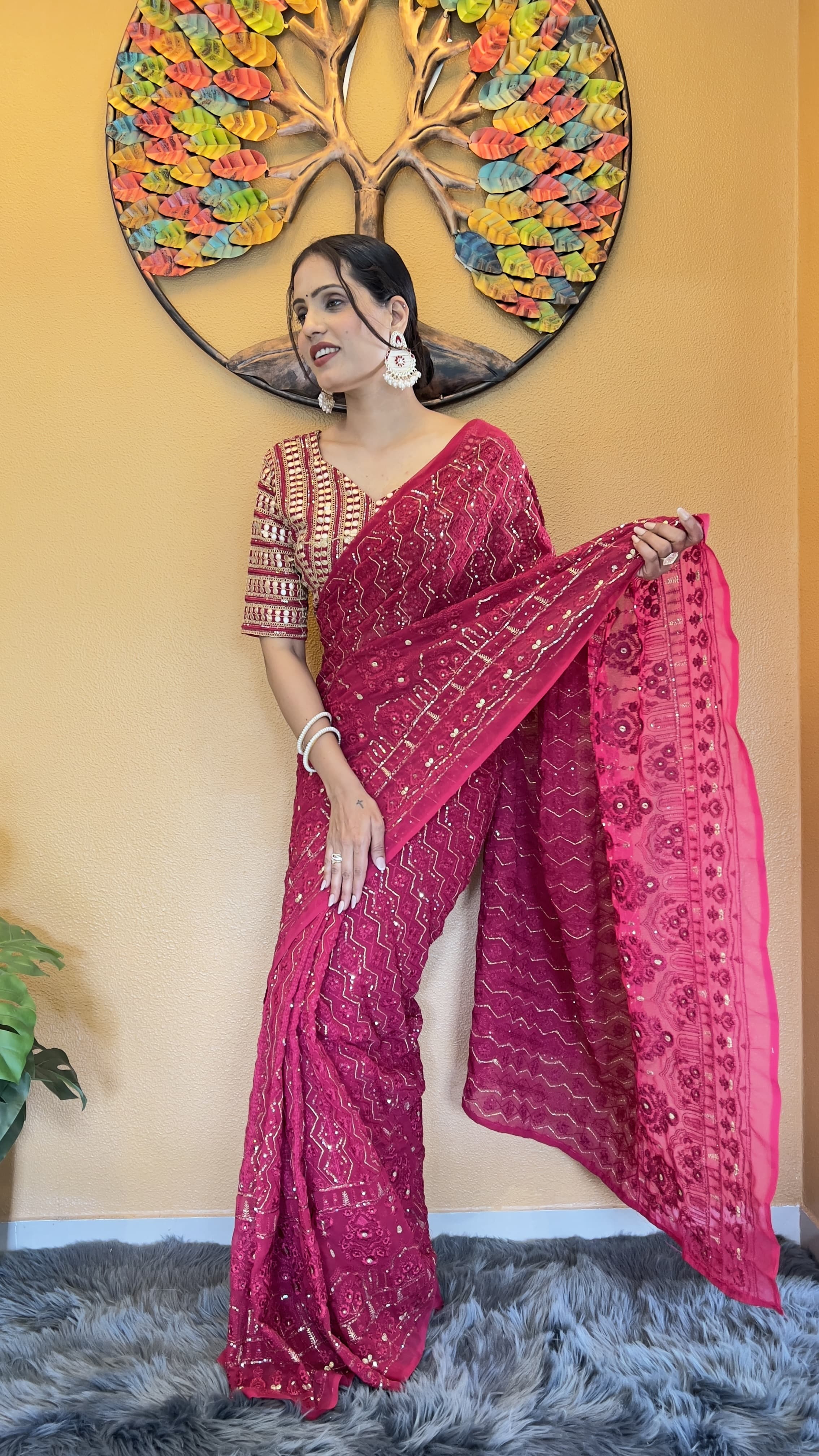 Beautiful Chikankari Work Saree