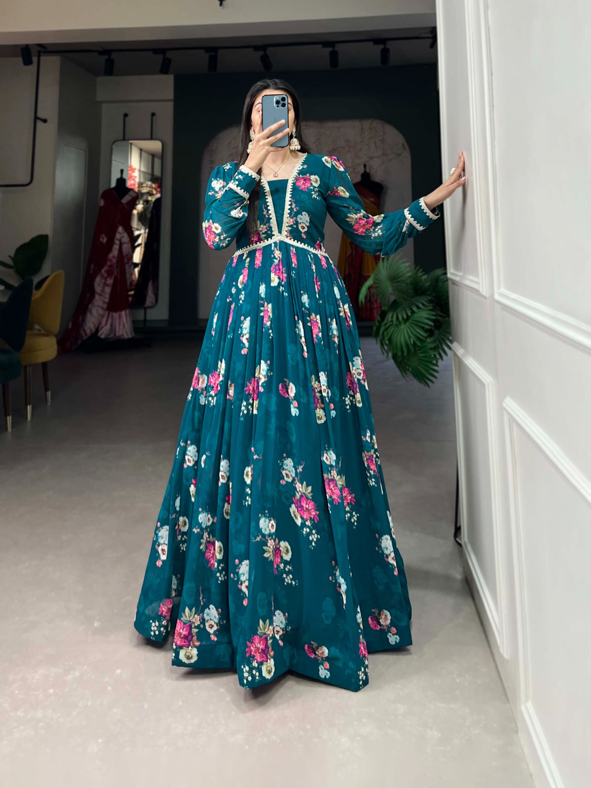 Floral Print Georgette Gown