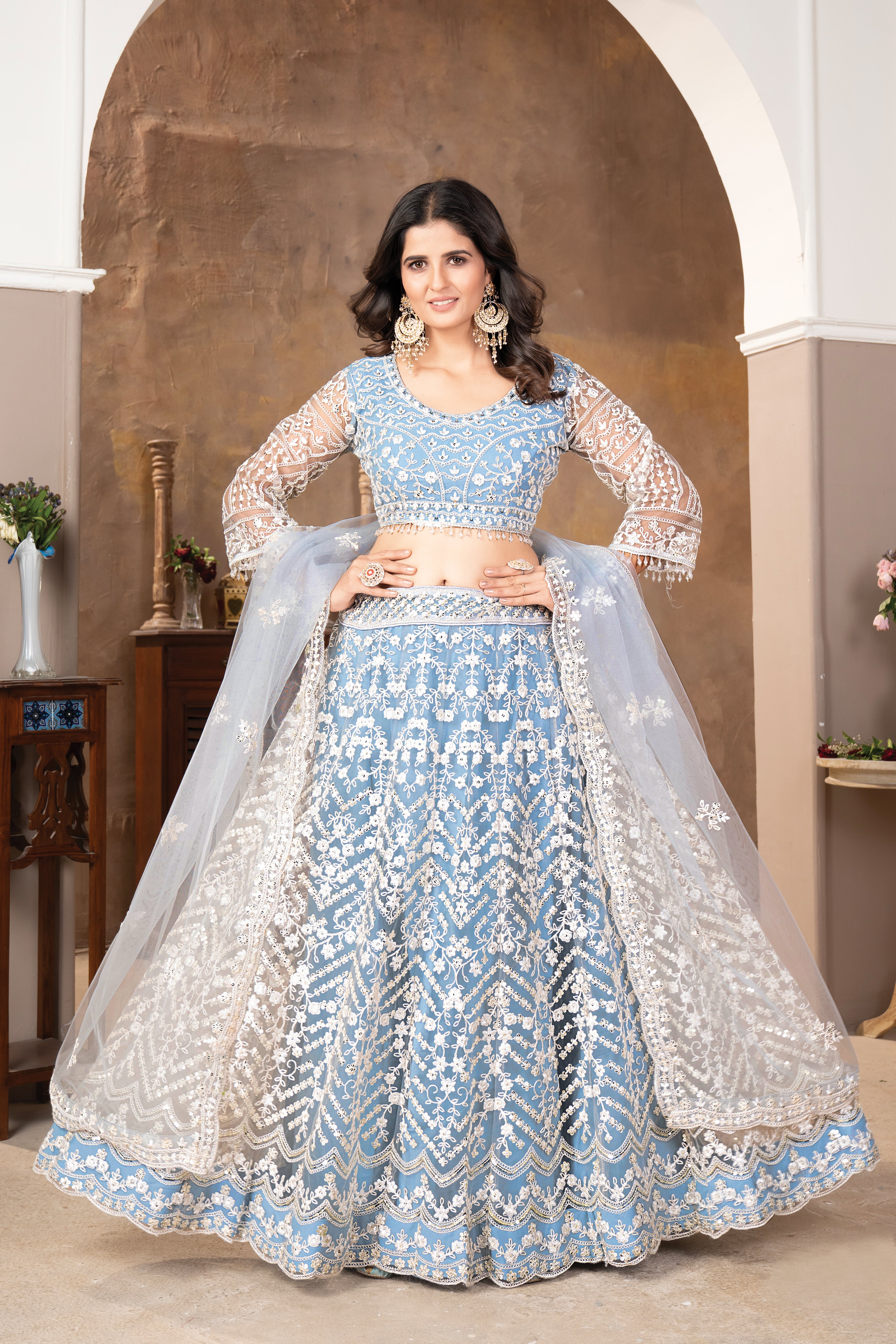 Light Grey Colour Beautiful Lehenga