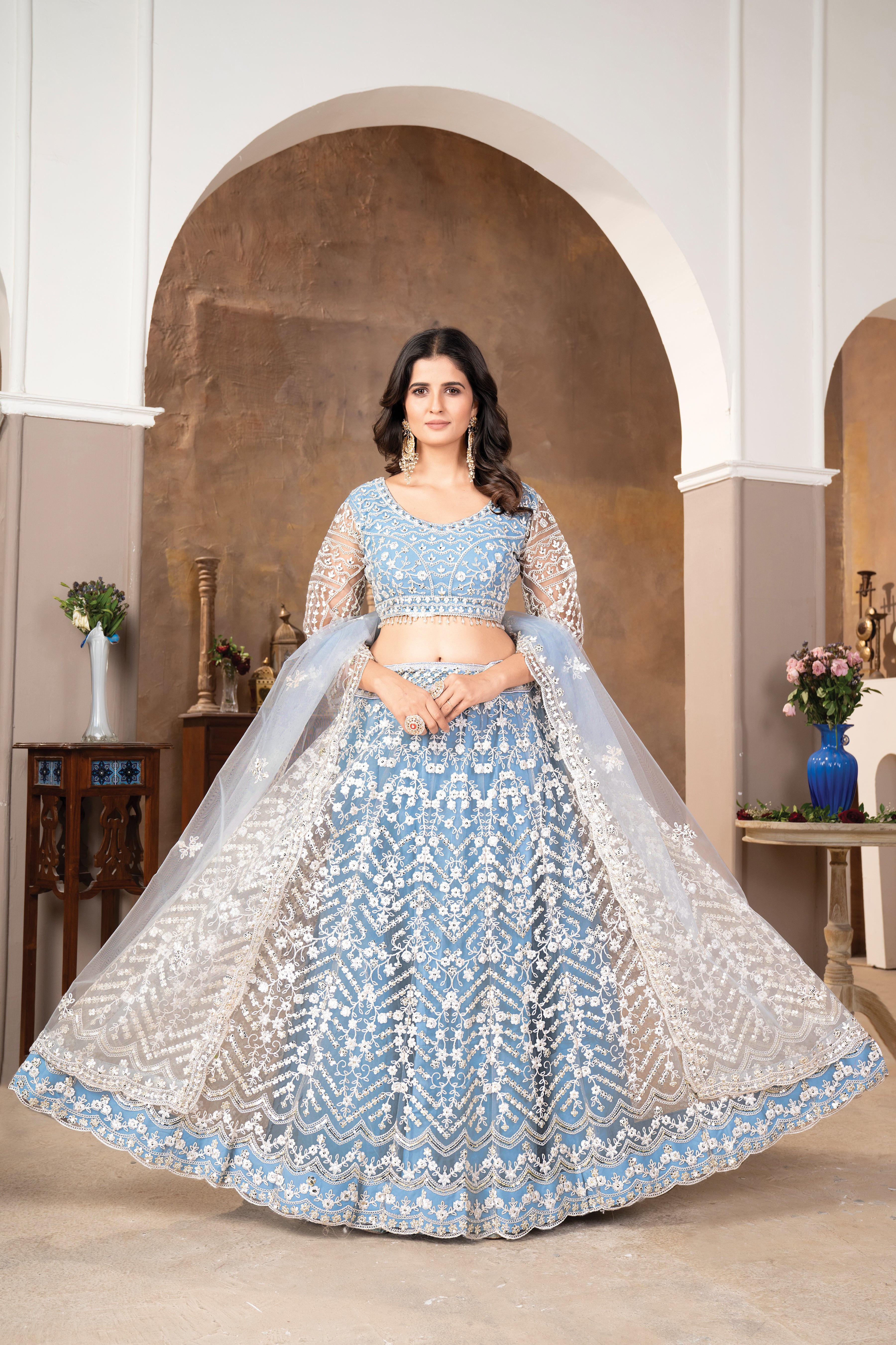 Light Grey Colour Beautiful Lehenga