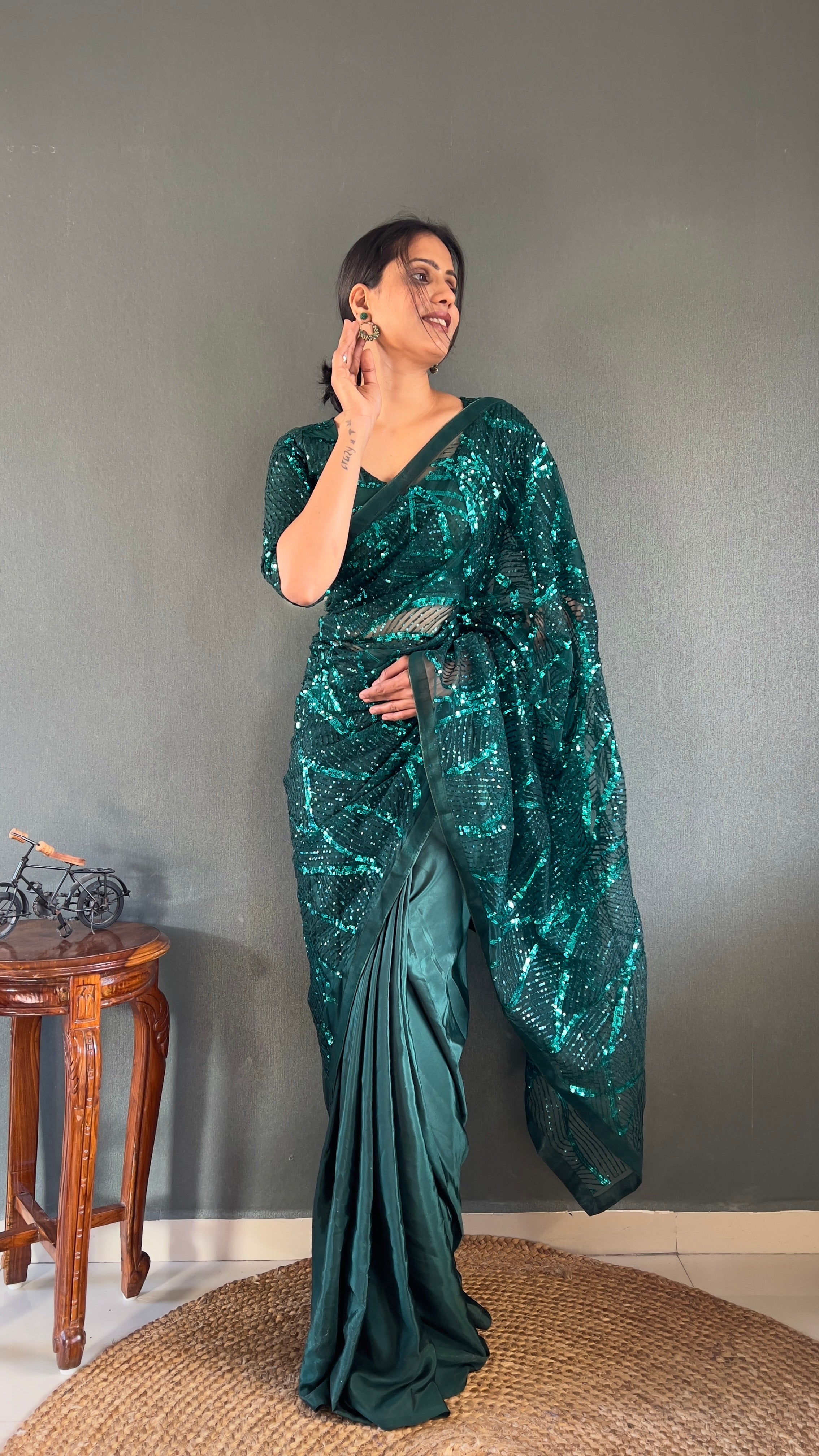 Half Half Pre Drape Saree