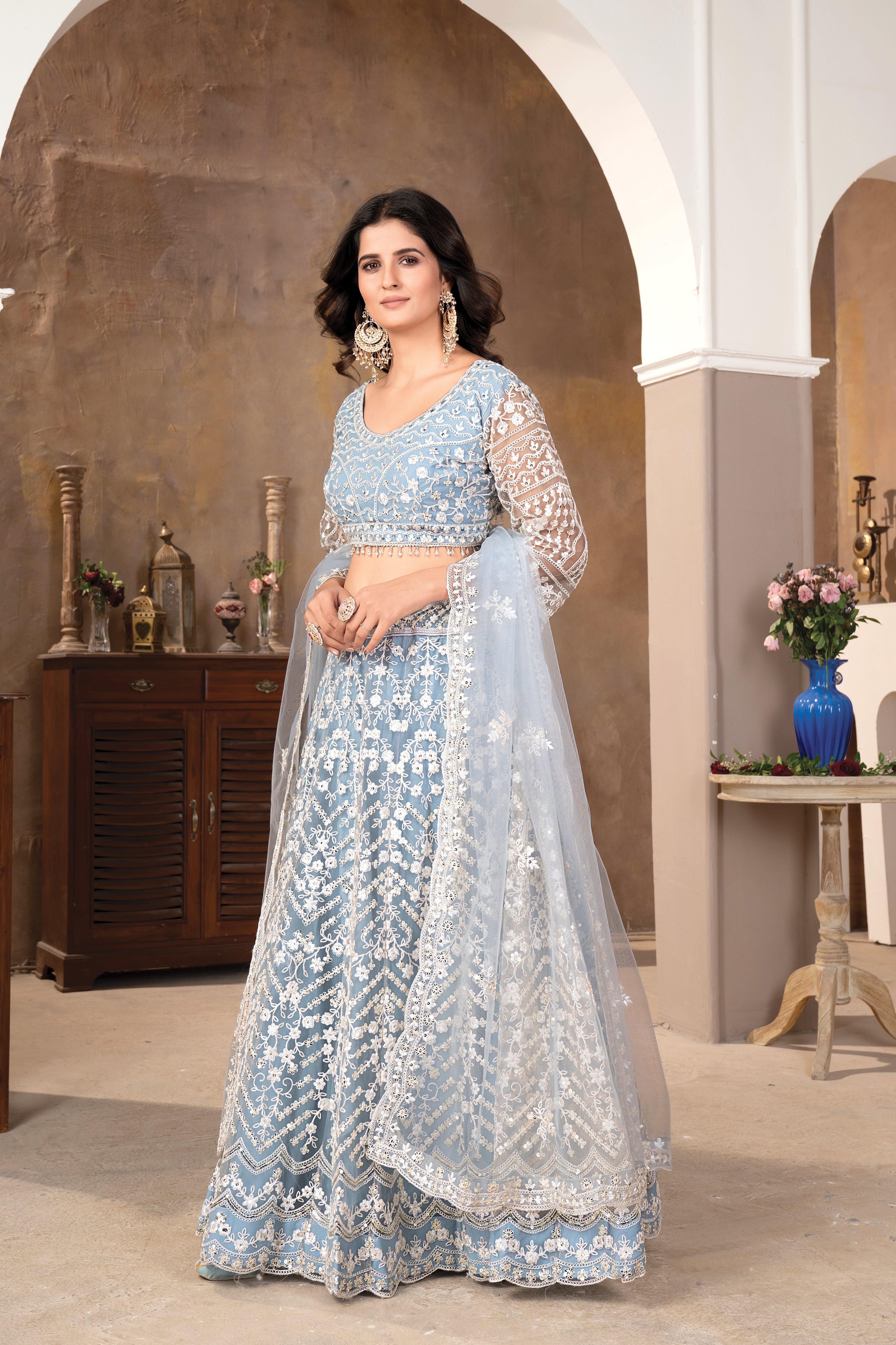 Light Grey Colour Beautiful Lehenga