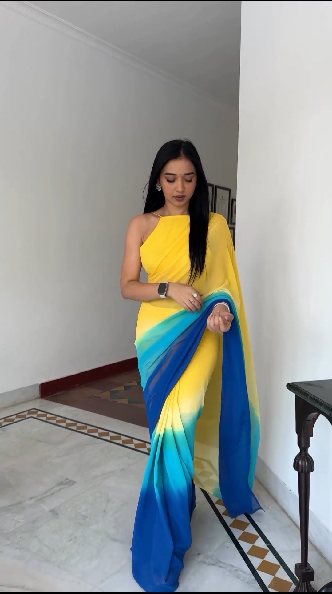 Yellow Shaded Ready To Wear Saree