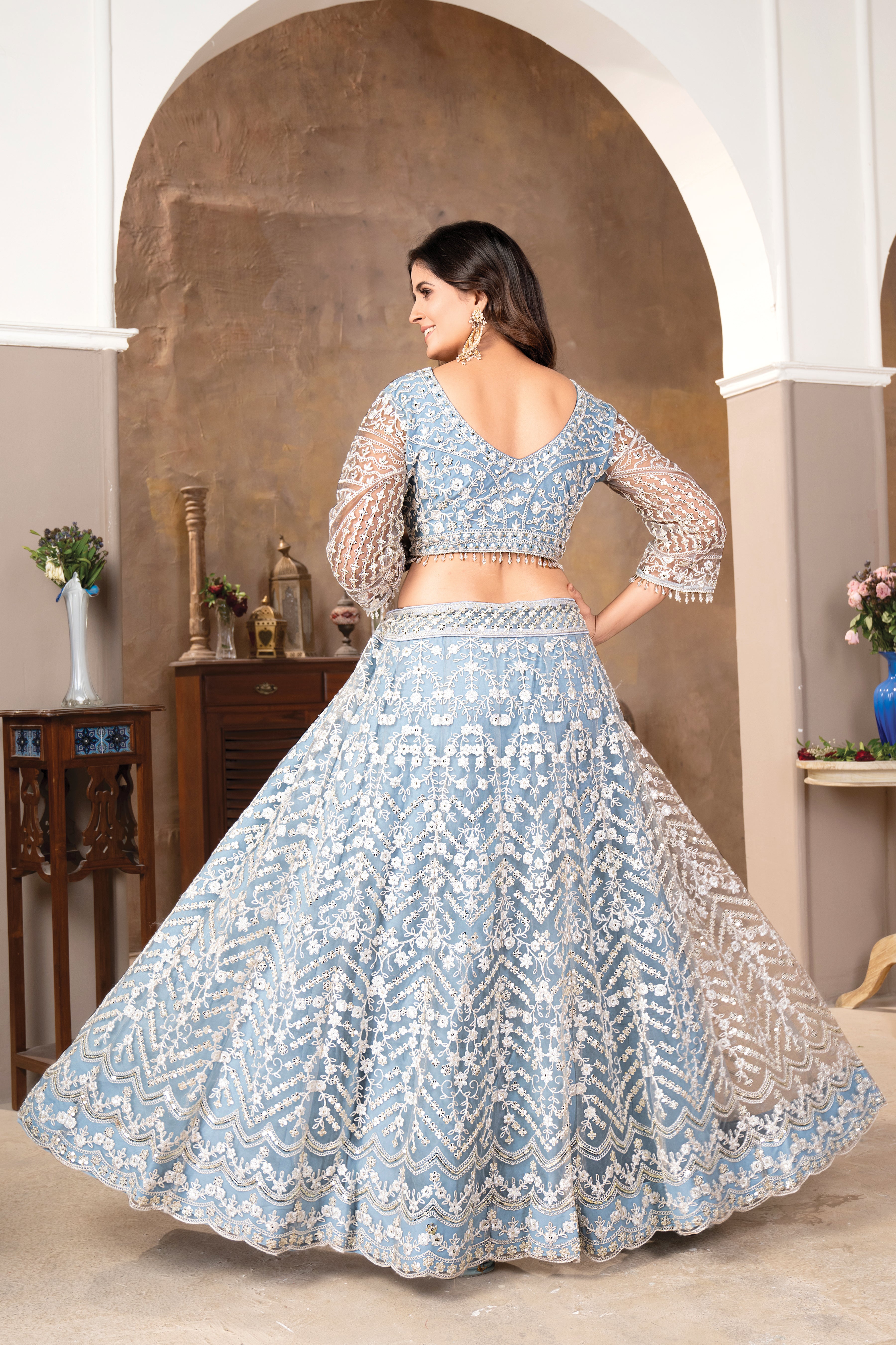 Light Grey Colour Beautiful Lehenga