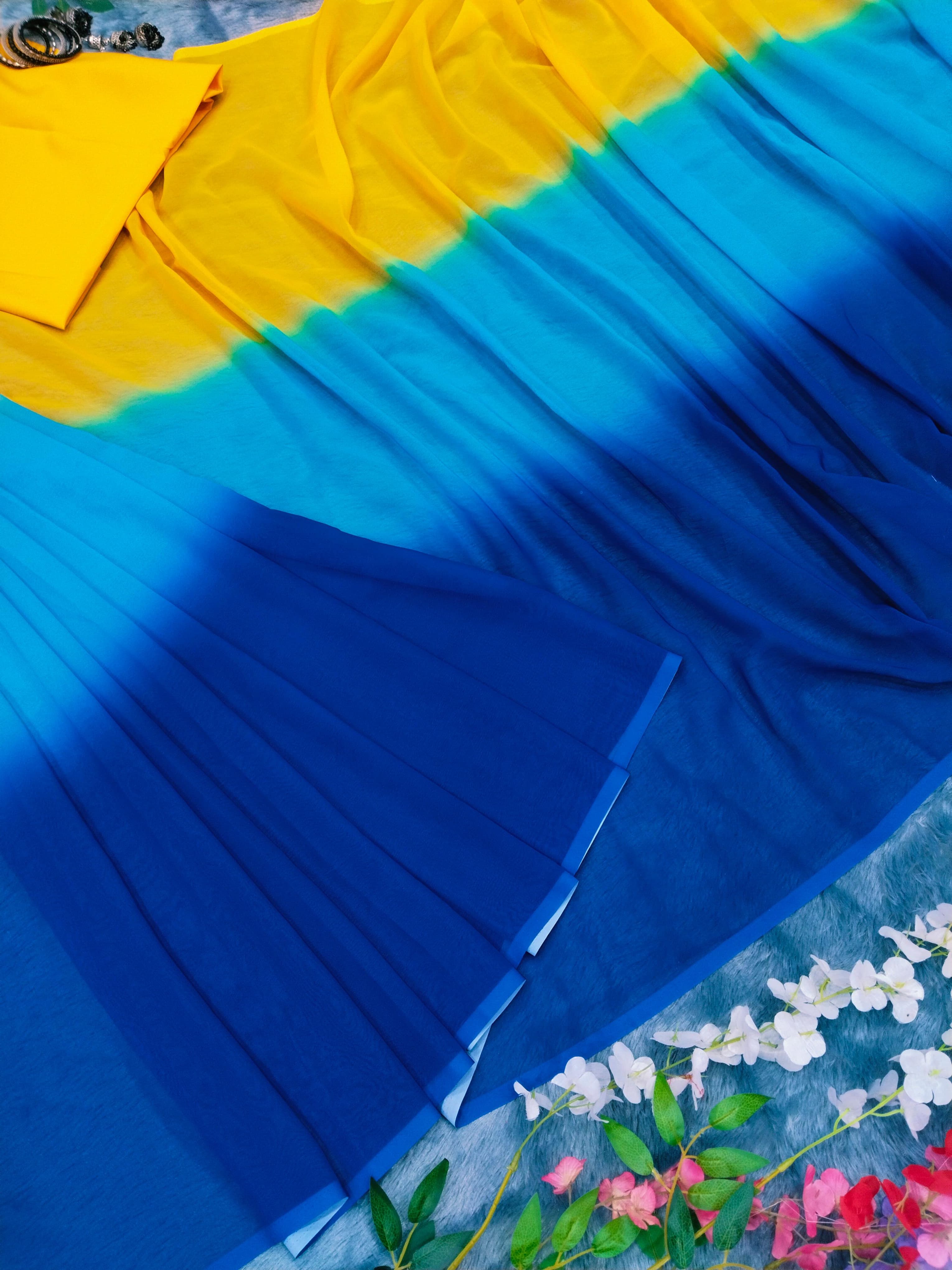 Yellow Shaded Ready To Wear Saree