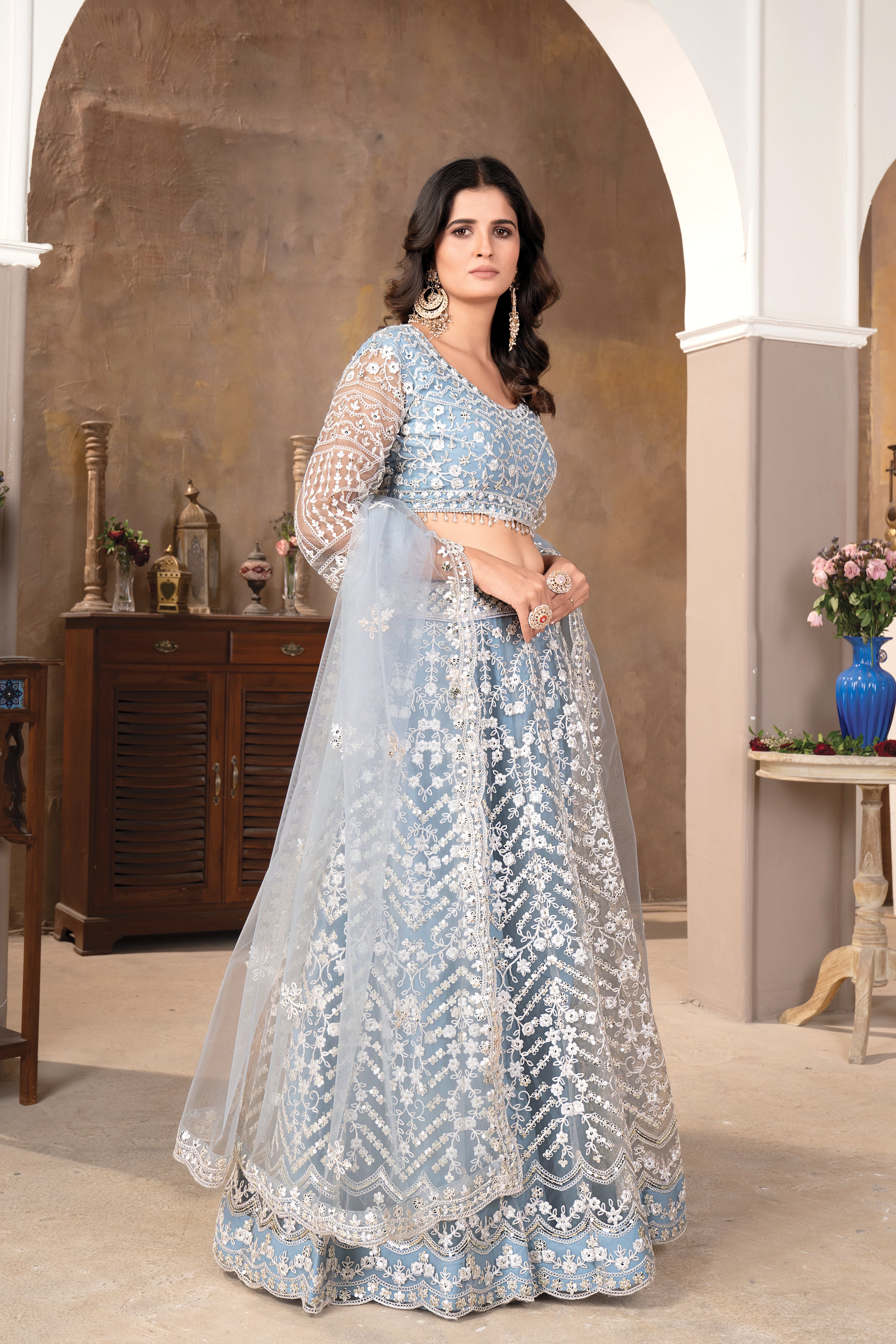 Light Grey Colour Beautiful Lehenga