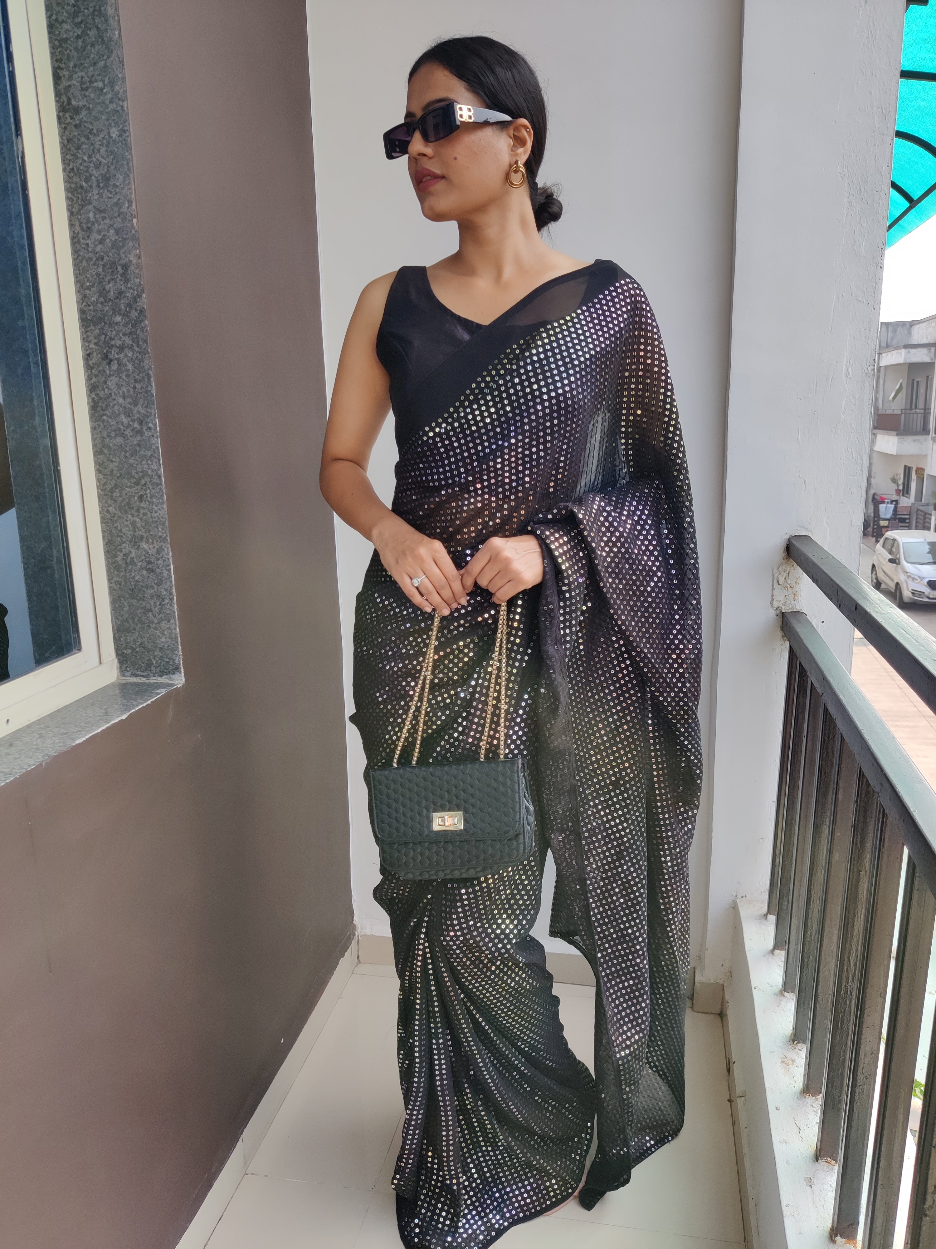 Multicolour Sequins Work Ready To Work Saree