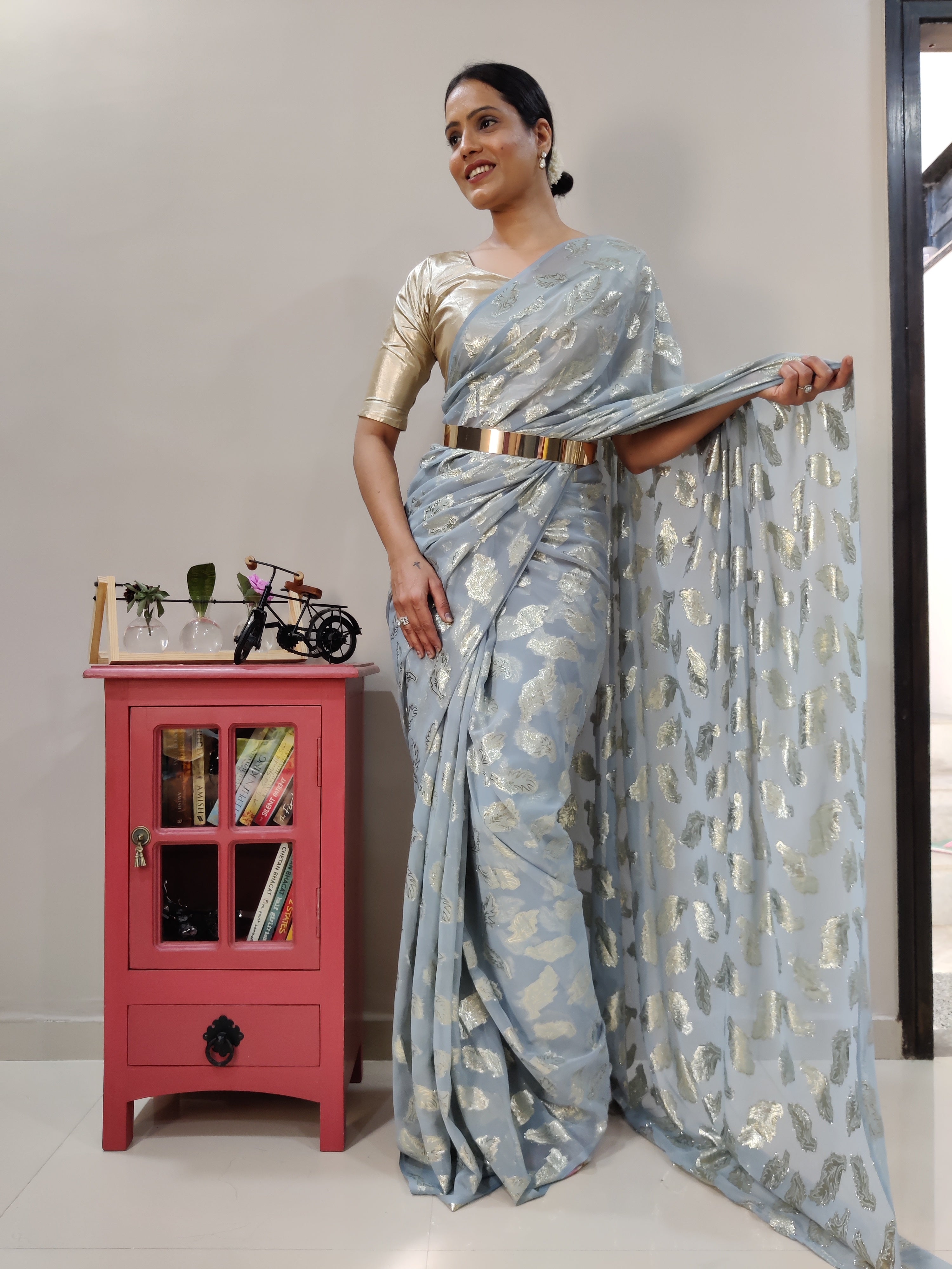 Whiscose Zari Weaving Work Ready To Wear Sarees